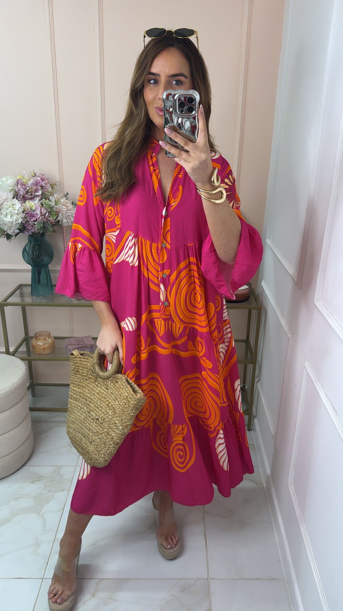 JESSIE fuchsia & orange tiered maxi dress