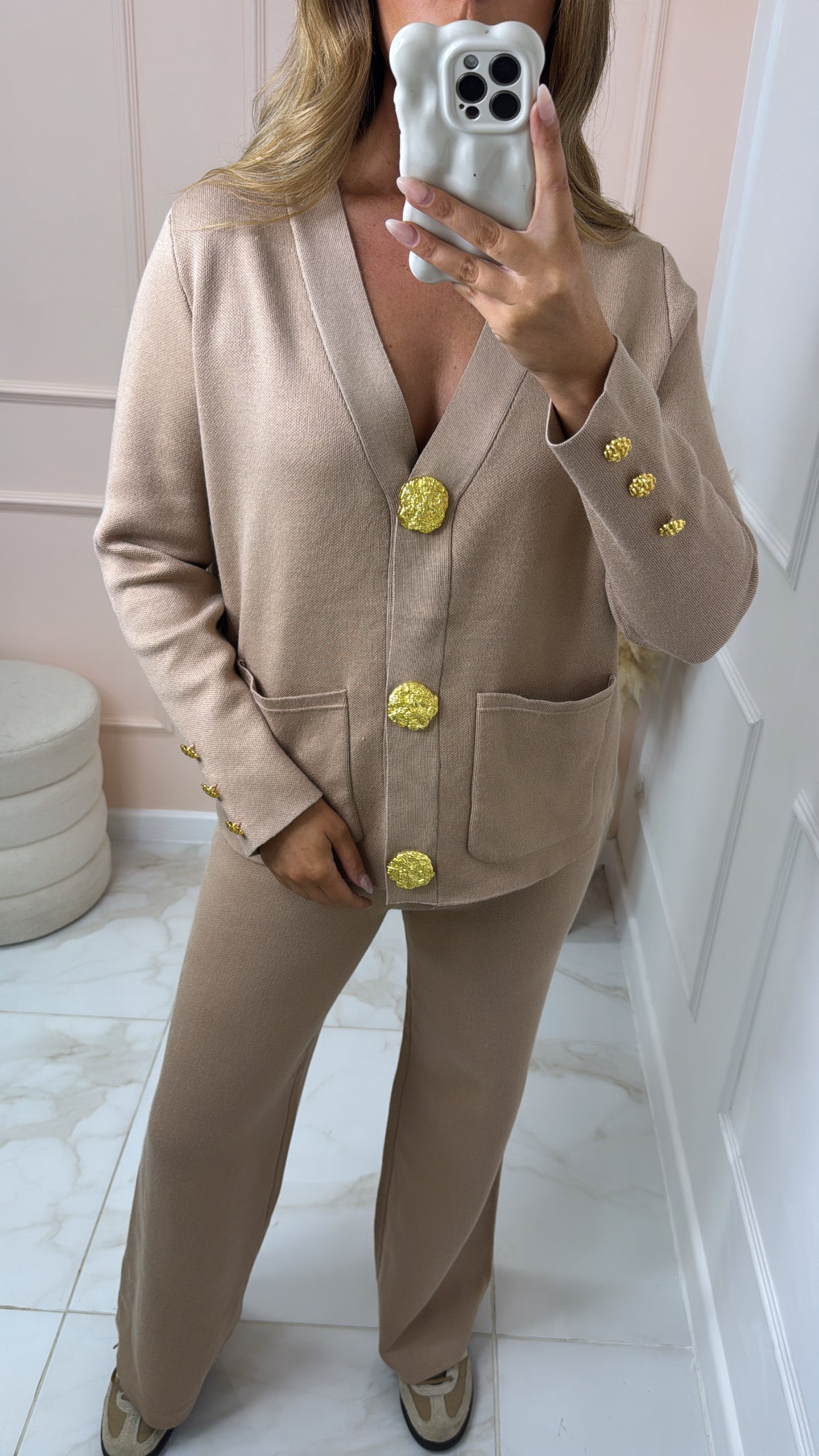 MYLA beige button cardigan trouser set