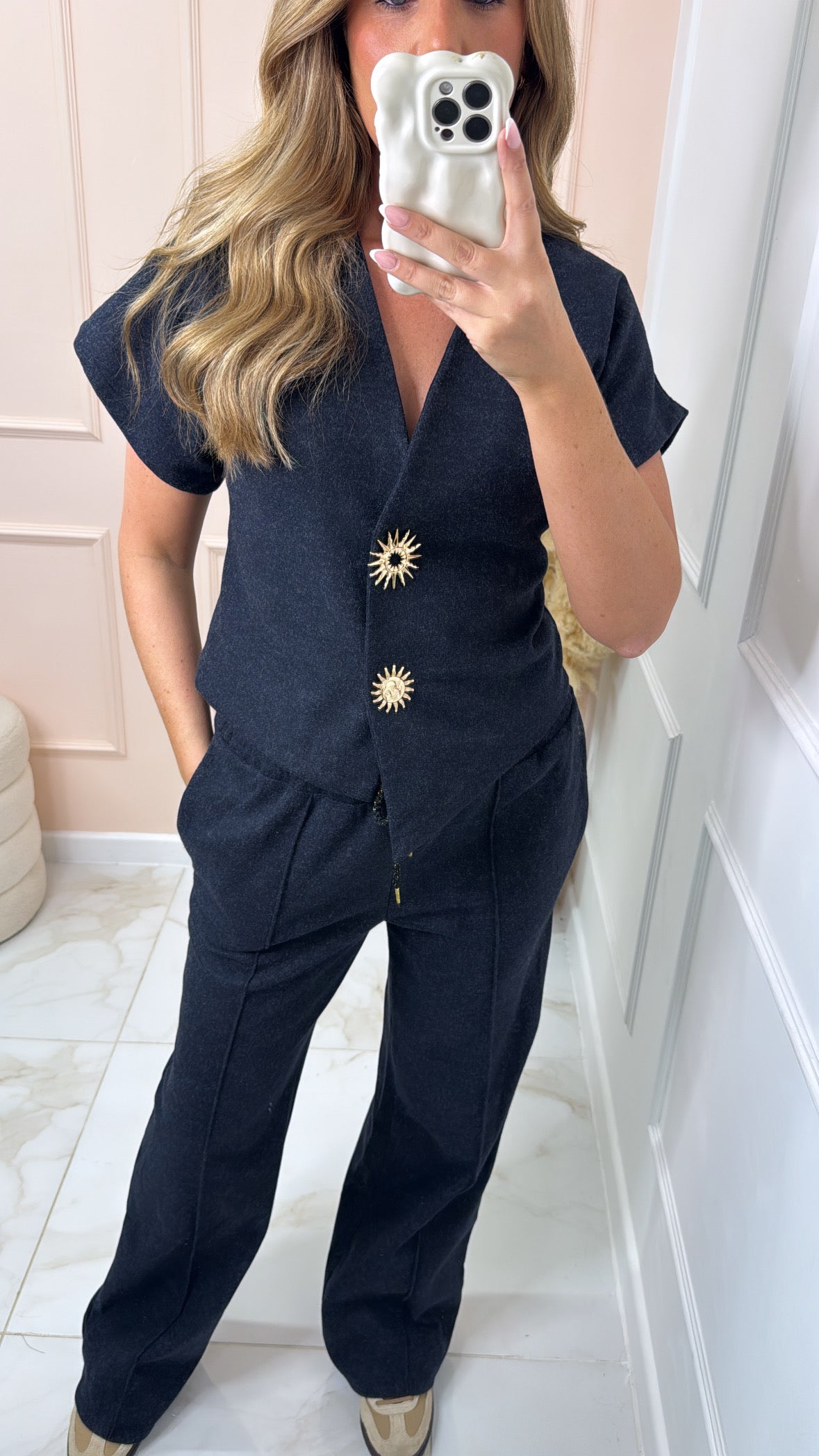 BELLA black/navy gold sun button lounge set