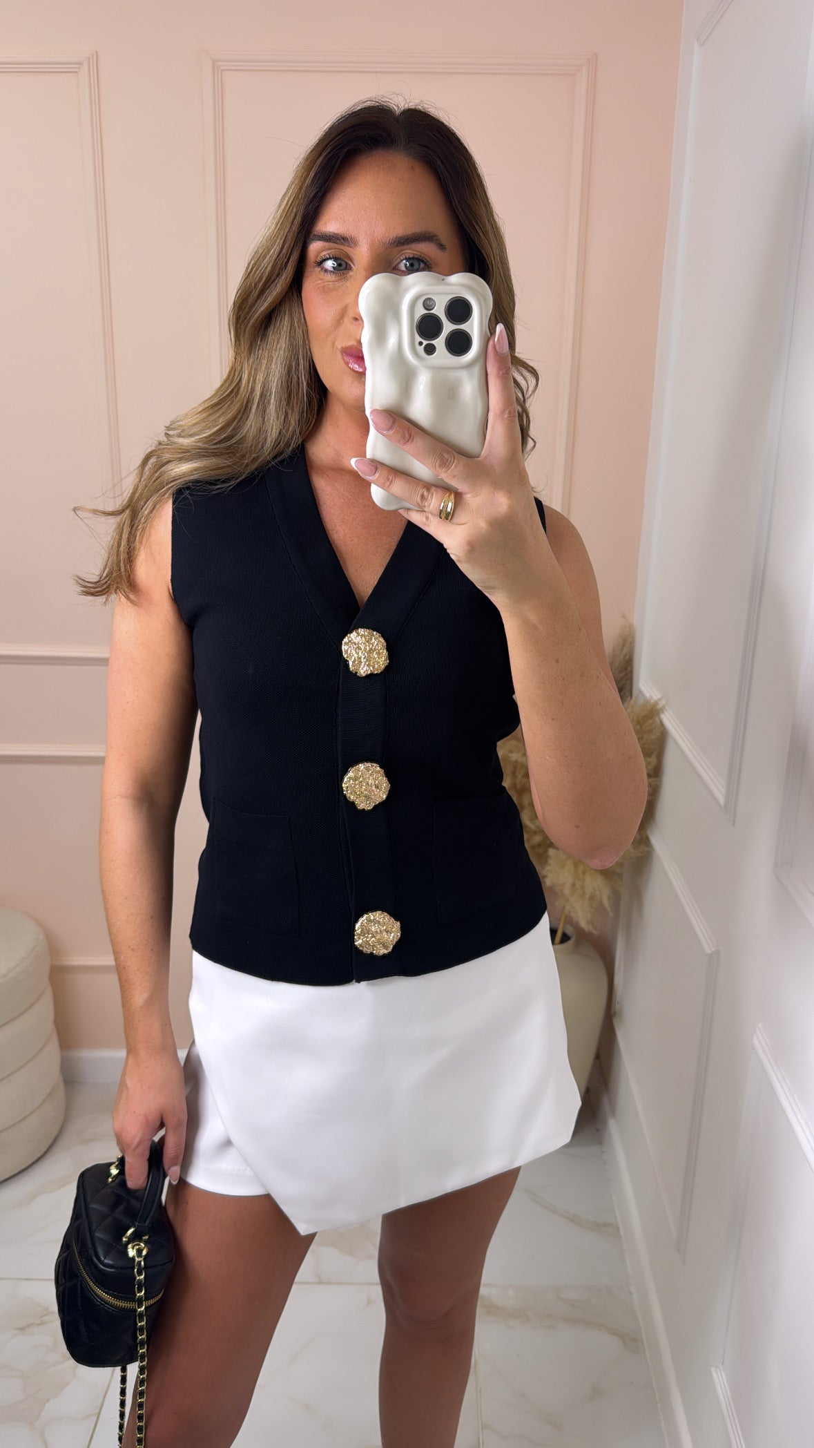 SHELLY black gold button knit vest