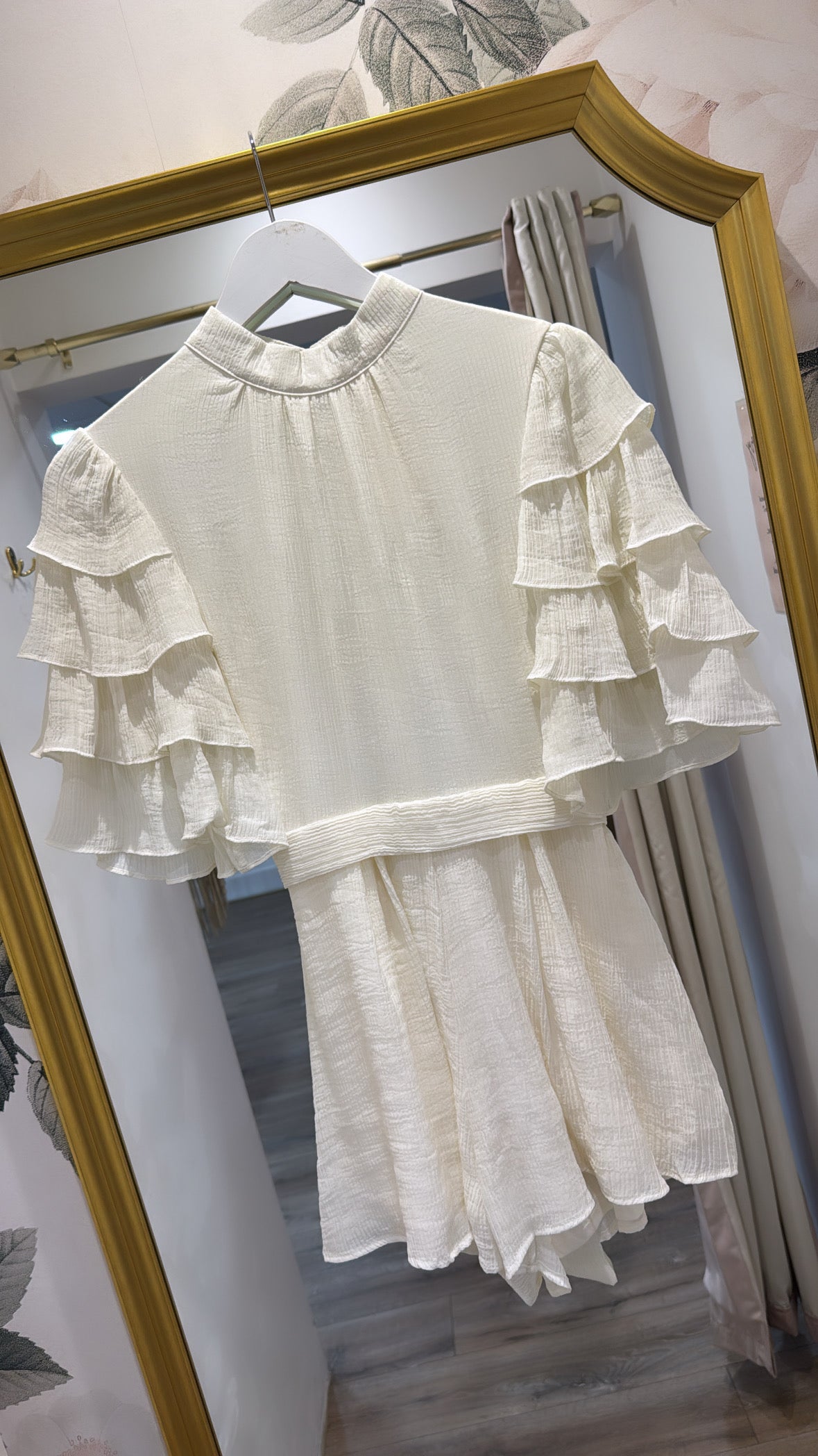 SCARLETT cream frill sleeve playsuit