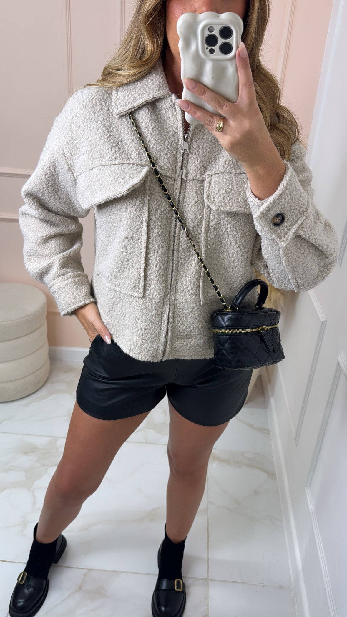 JILLIAN beige teddy utility jacket