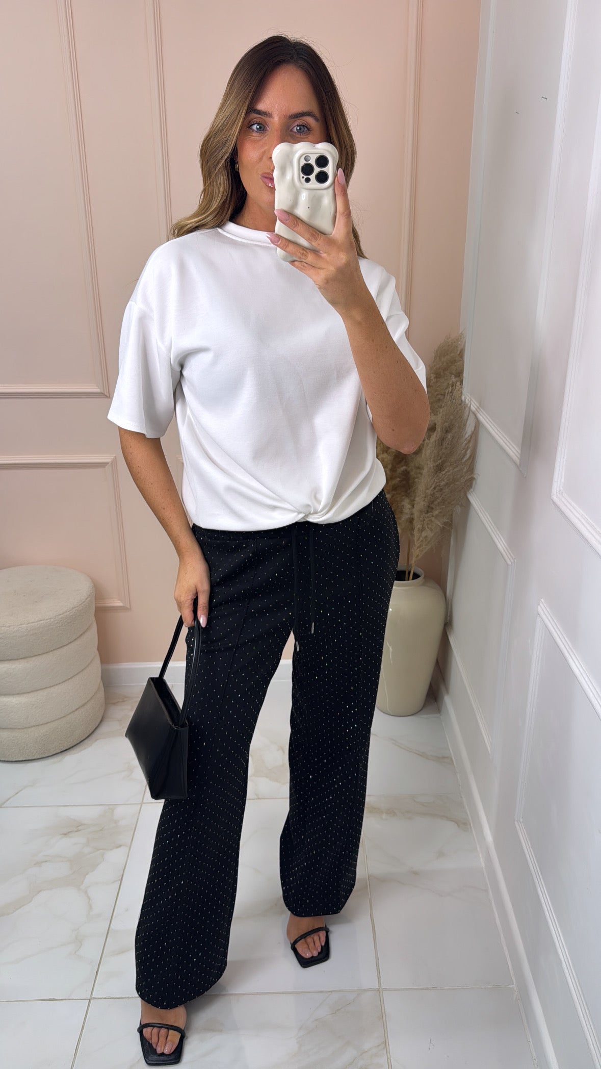 ZOE black pintuck studded trousers