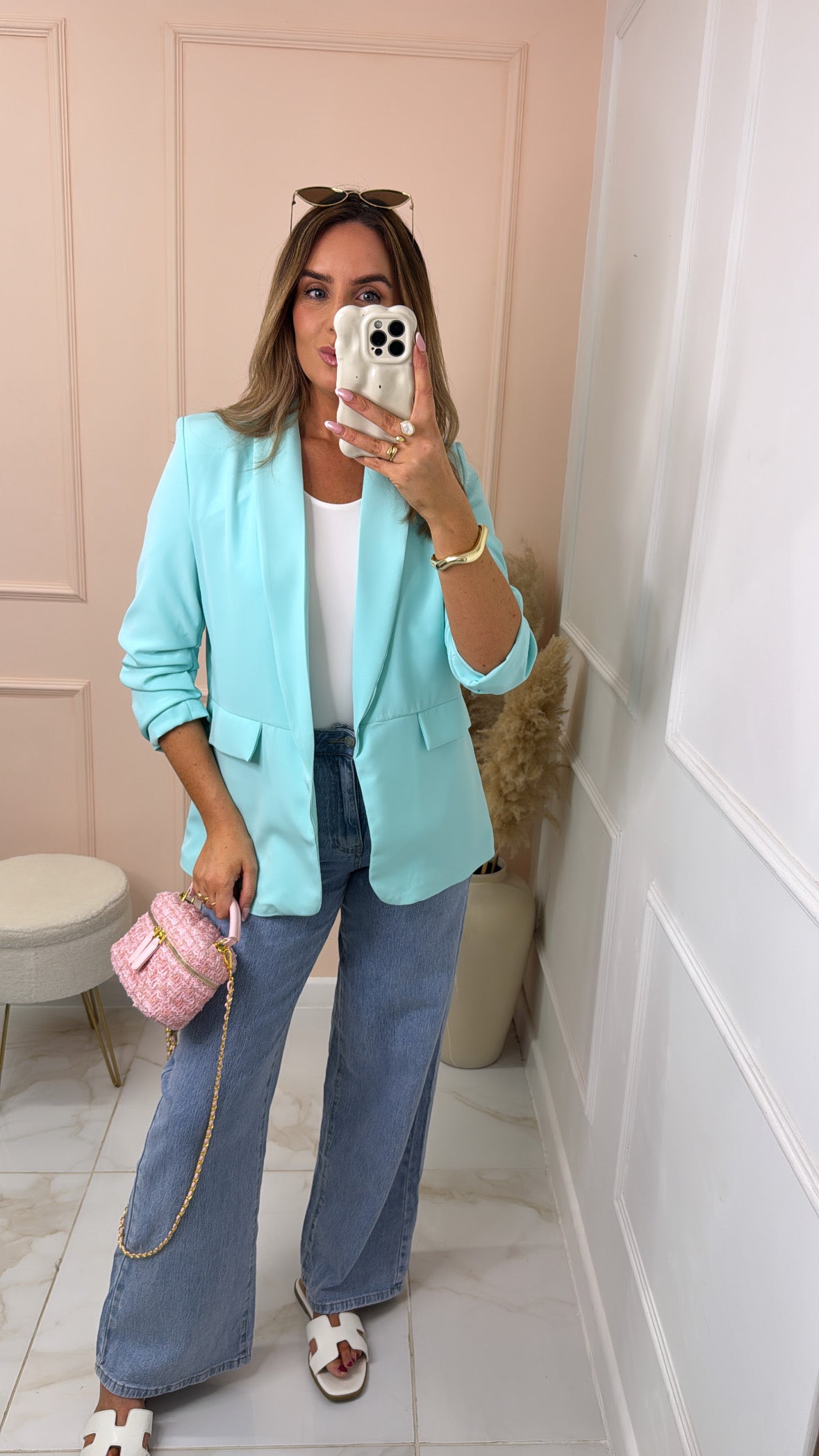 FREYA mint ruched sleeve blazer