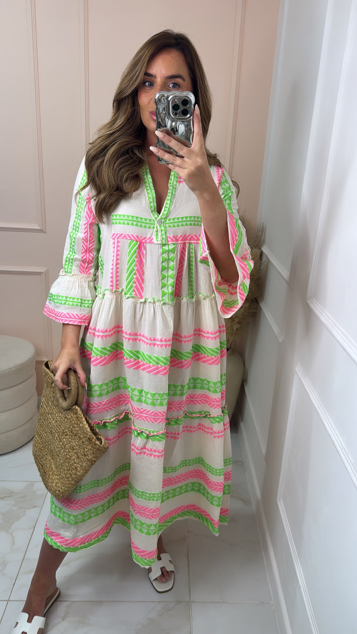 DARCY pink & green neon embroidered dress