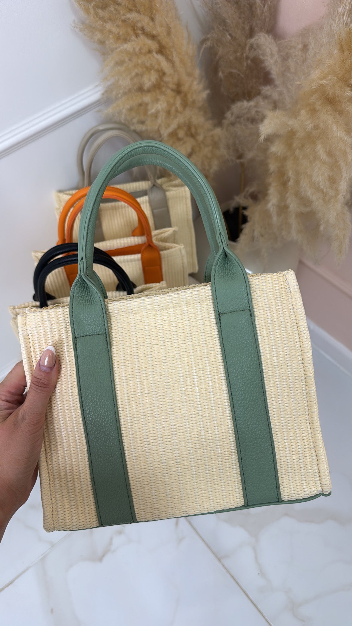 APRIL sage woven tote bag