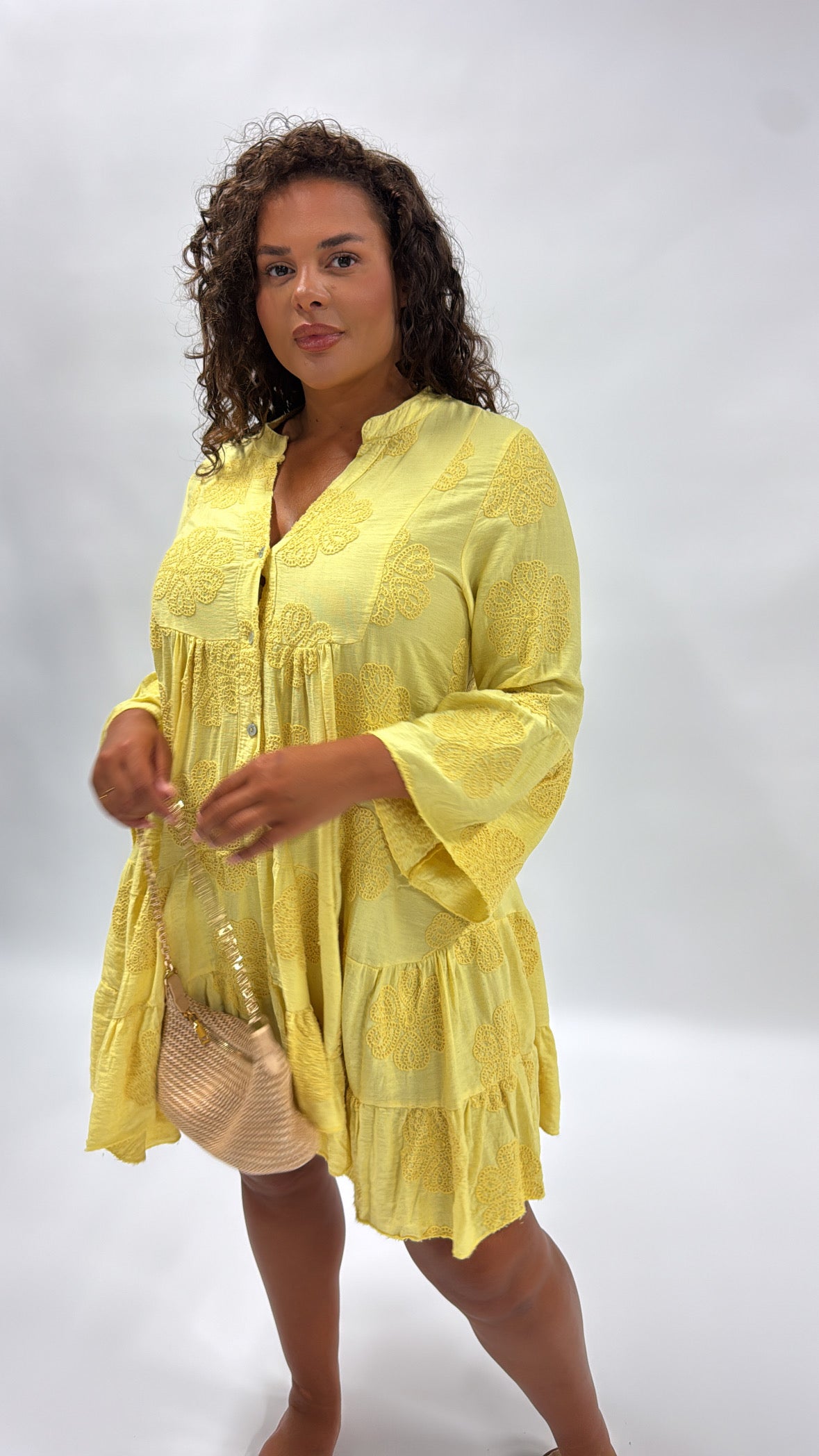 LULU lemon tiered smock dress