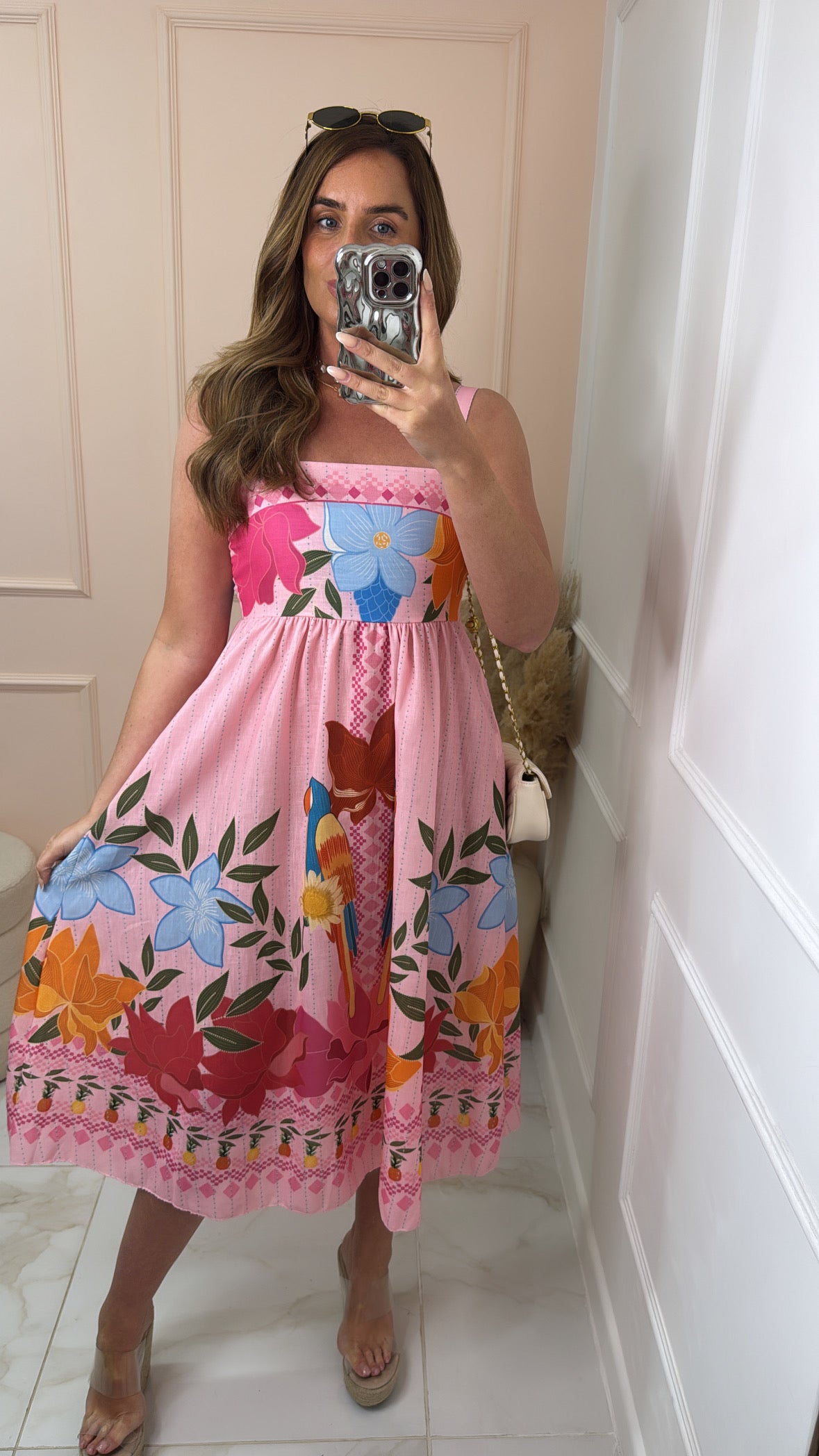 LULU pink floral midi dress
