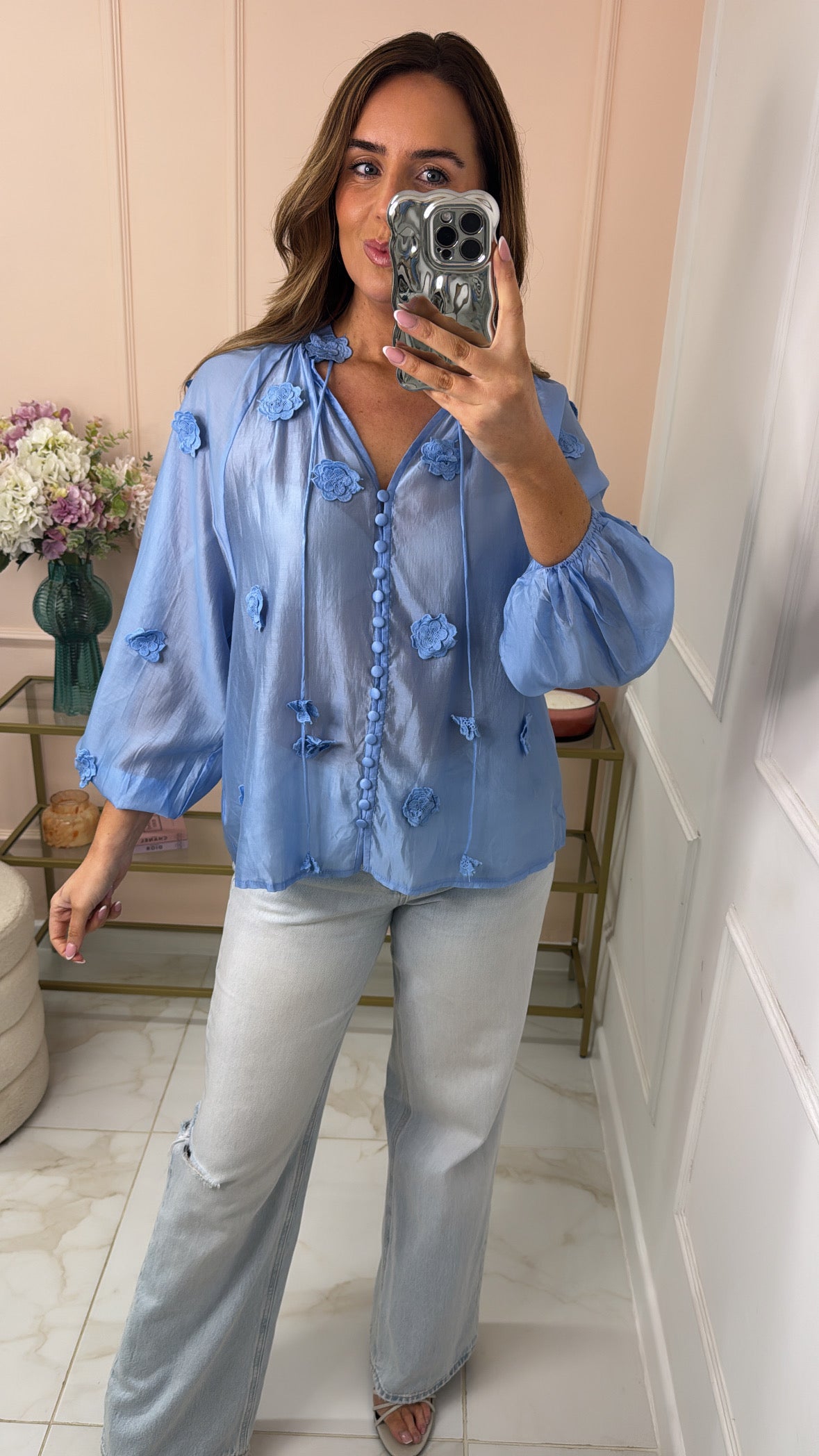 LORNA blue 3D flower blouse