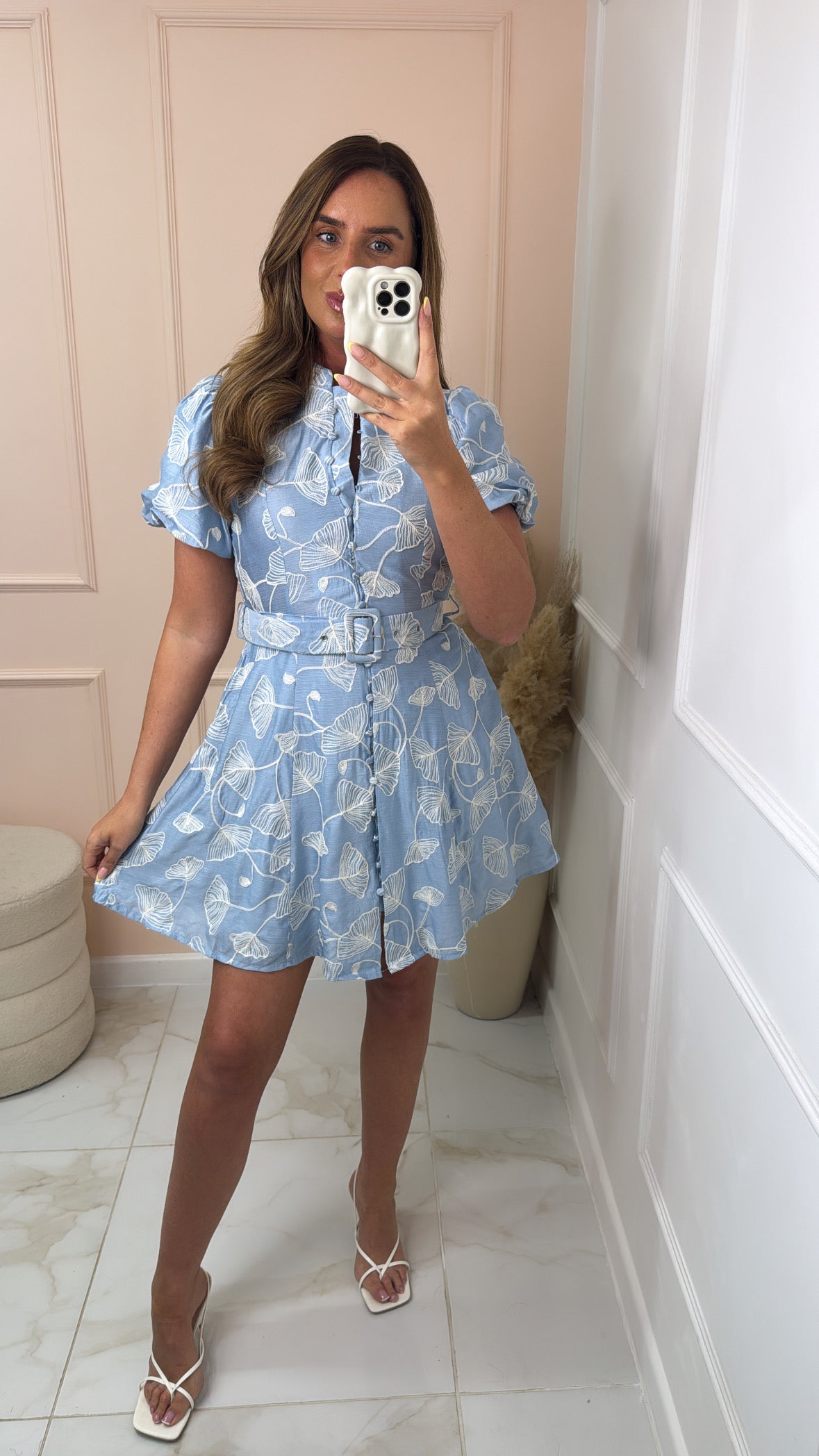 NELLIE blue patterned belted mini dress