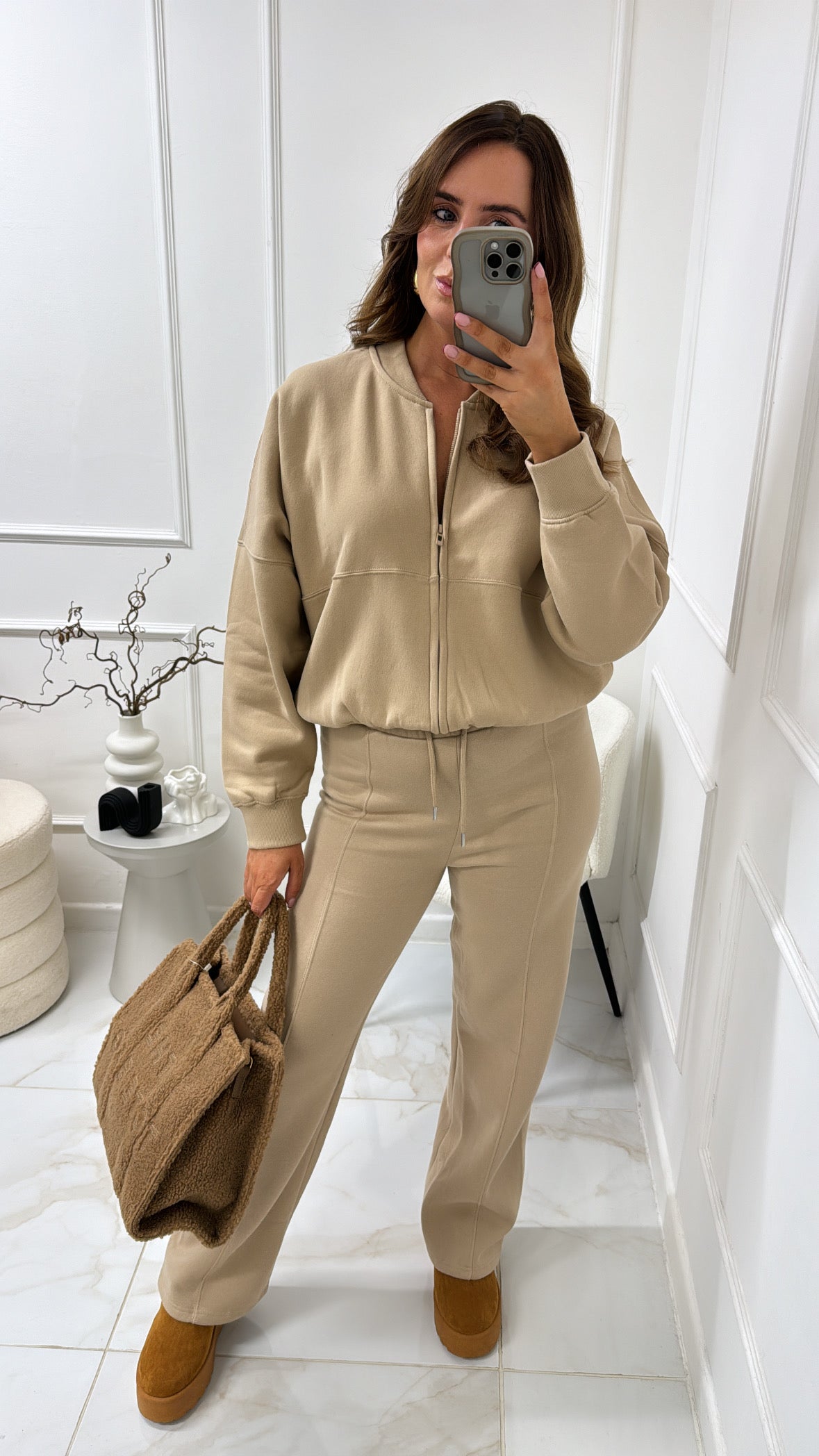NINA beige bomber zip front lounge set