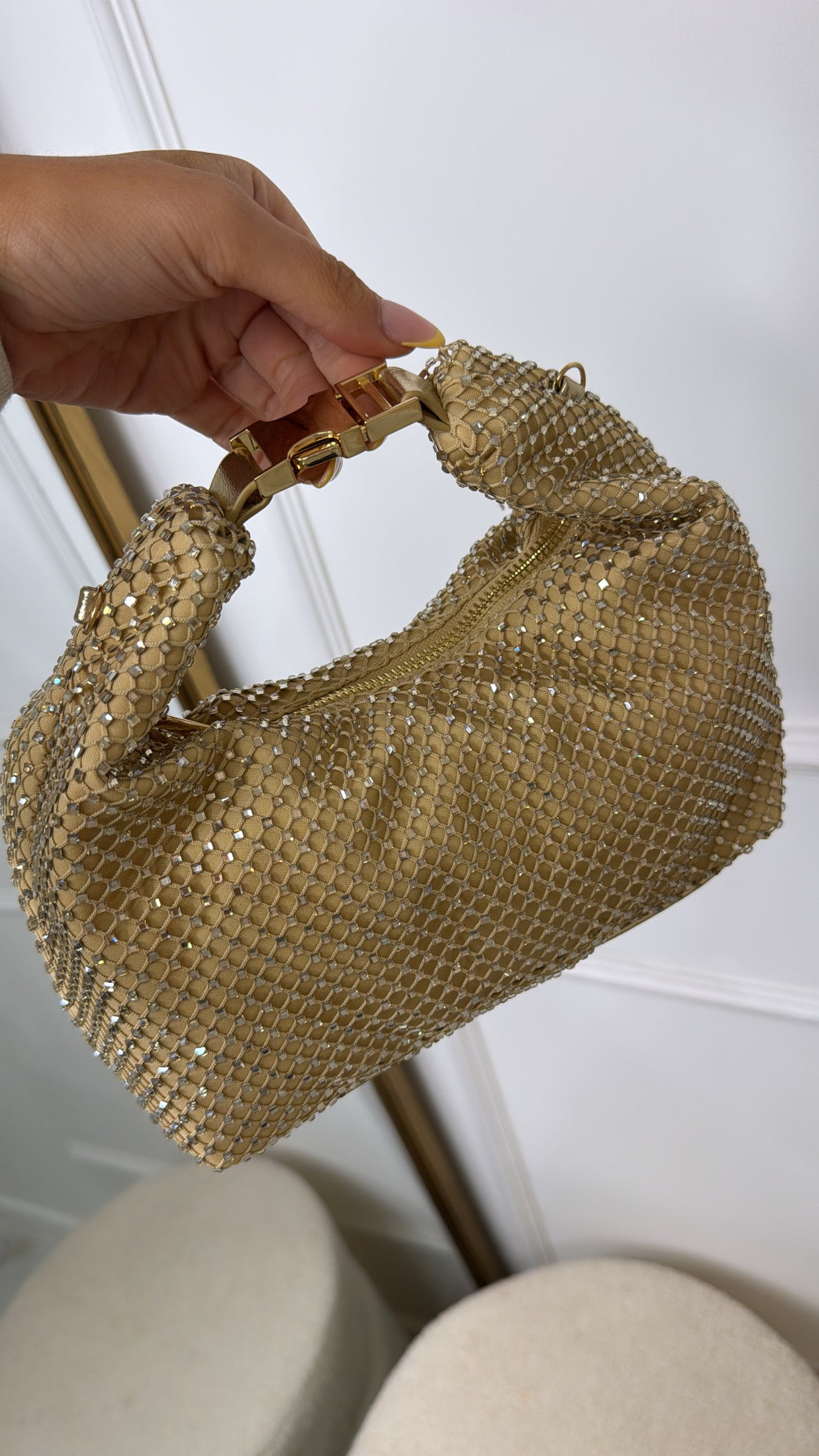 CLAUDIA gold diamante buckle grab bag