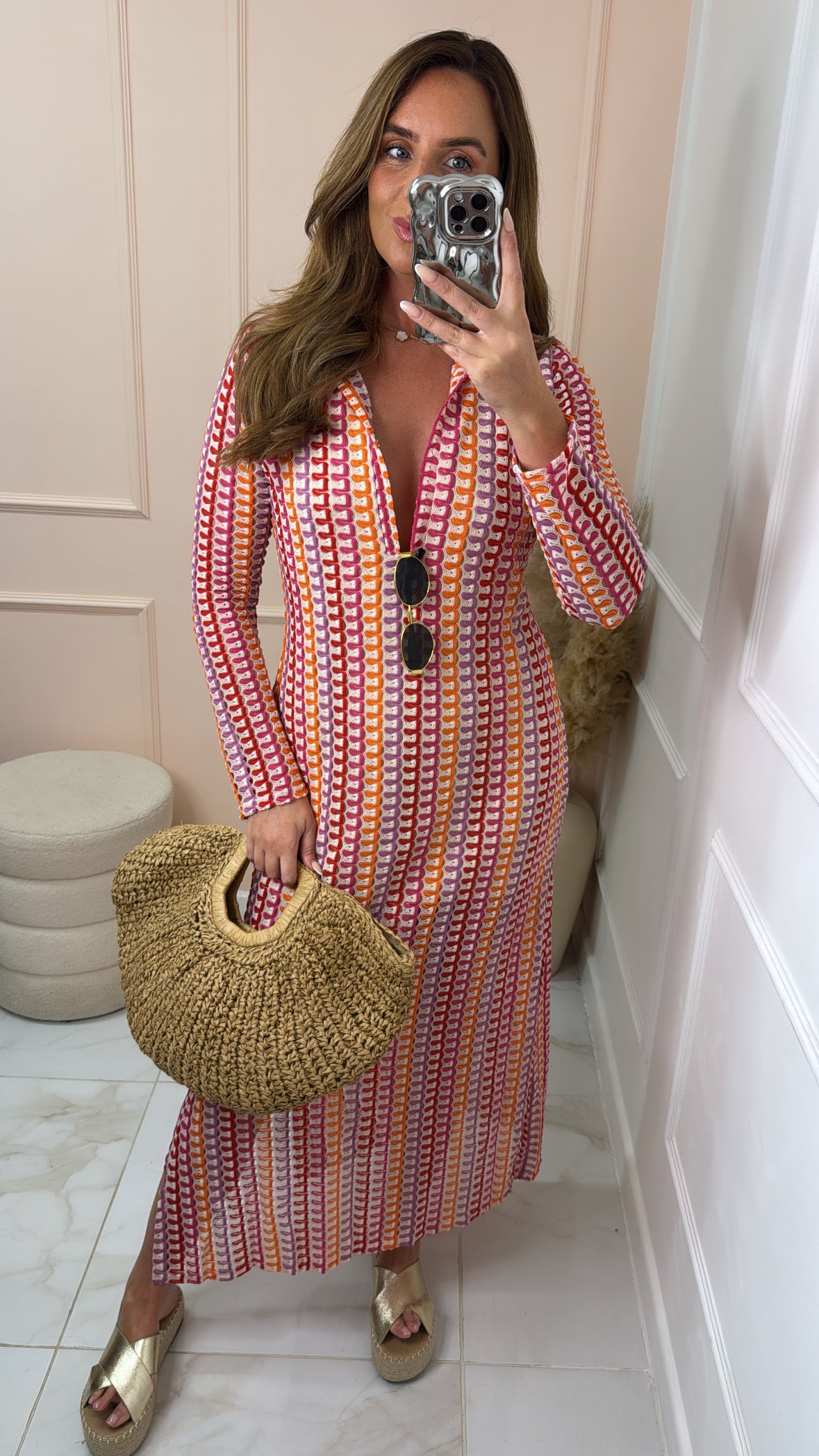PALMA pink crochet beach cover up