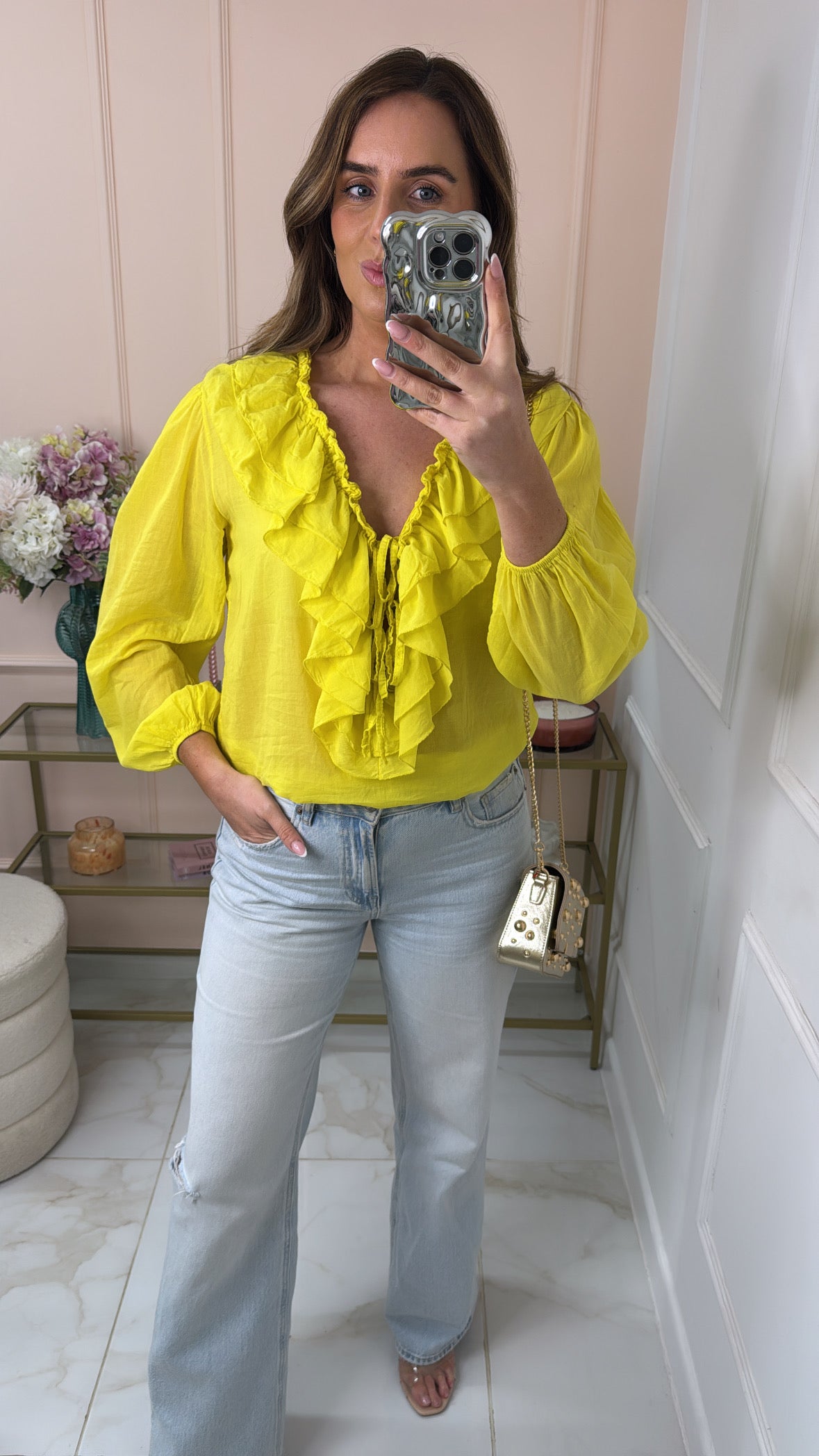 ALORA yellow ruffle cotton blouse