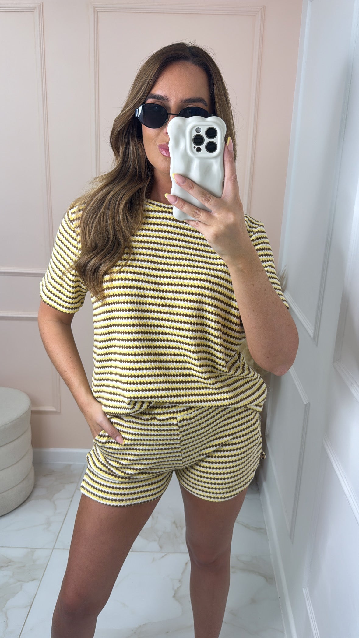 CALLIE yellow striped short set