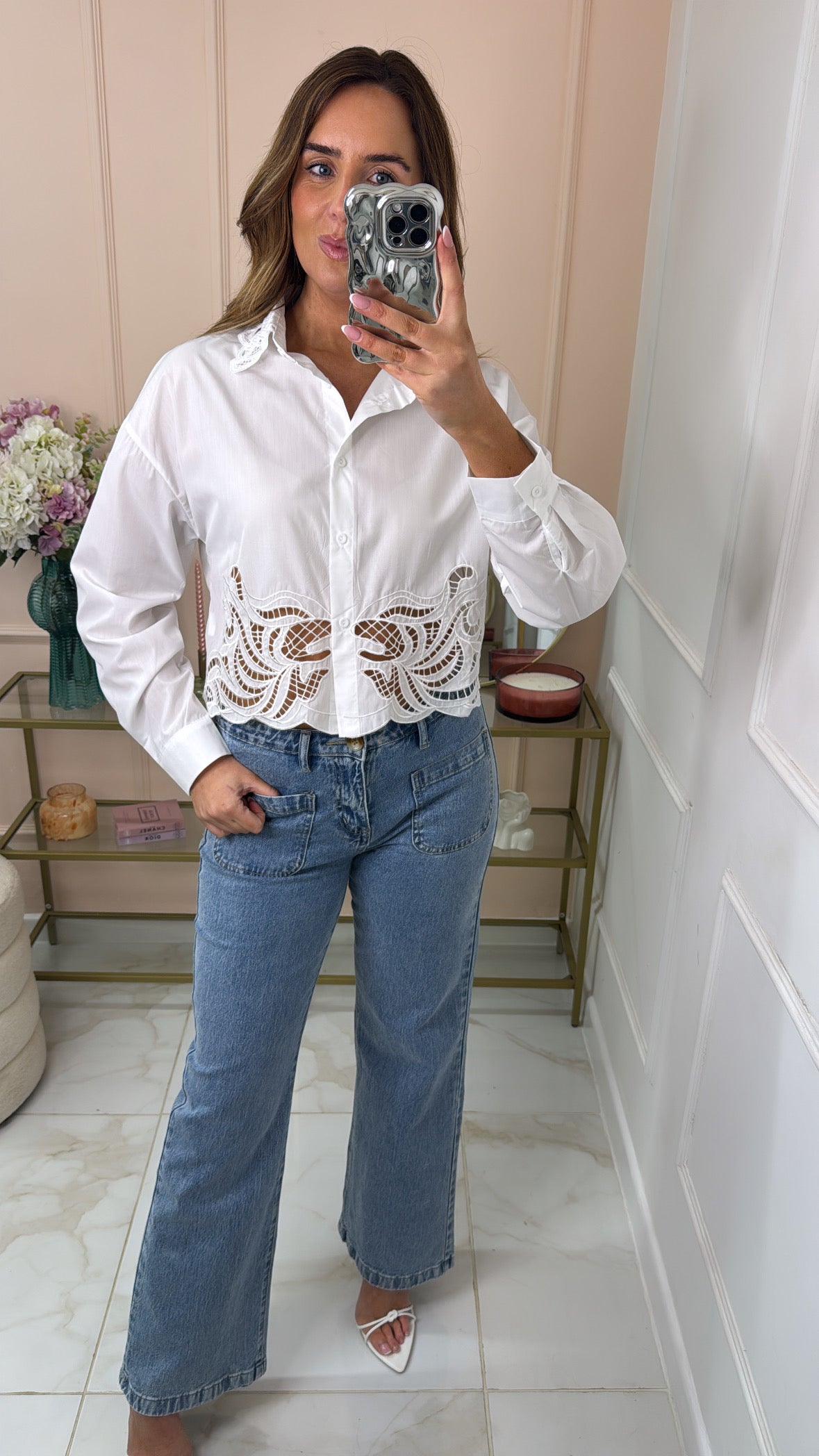 CHARLOTTE white cut out cropped shirt