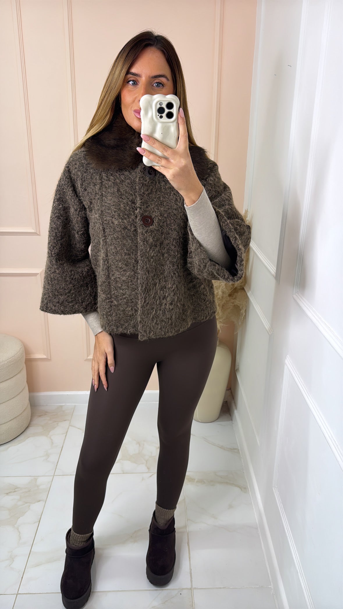 LACEY brown faux fur collar jacket