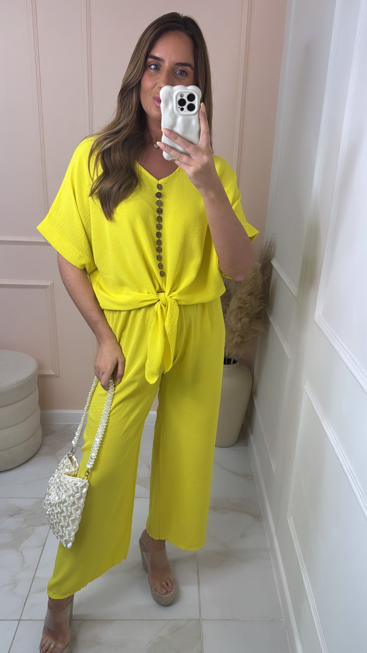 MAE yellow button tie front trouser set
