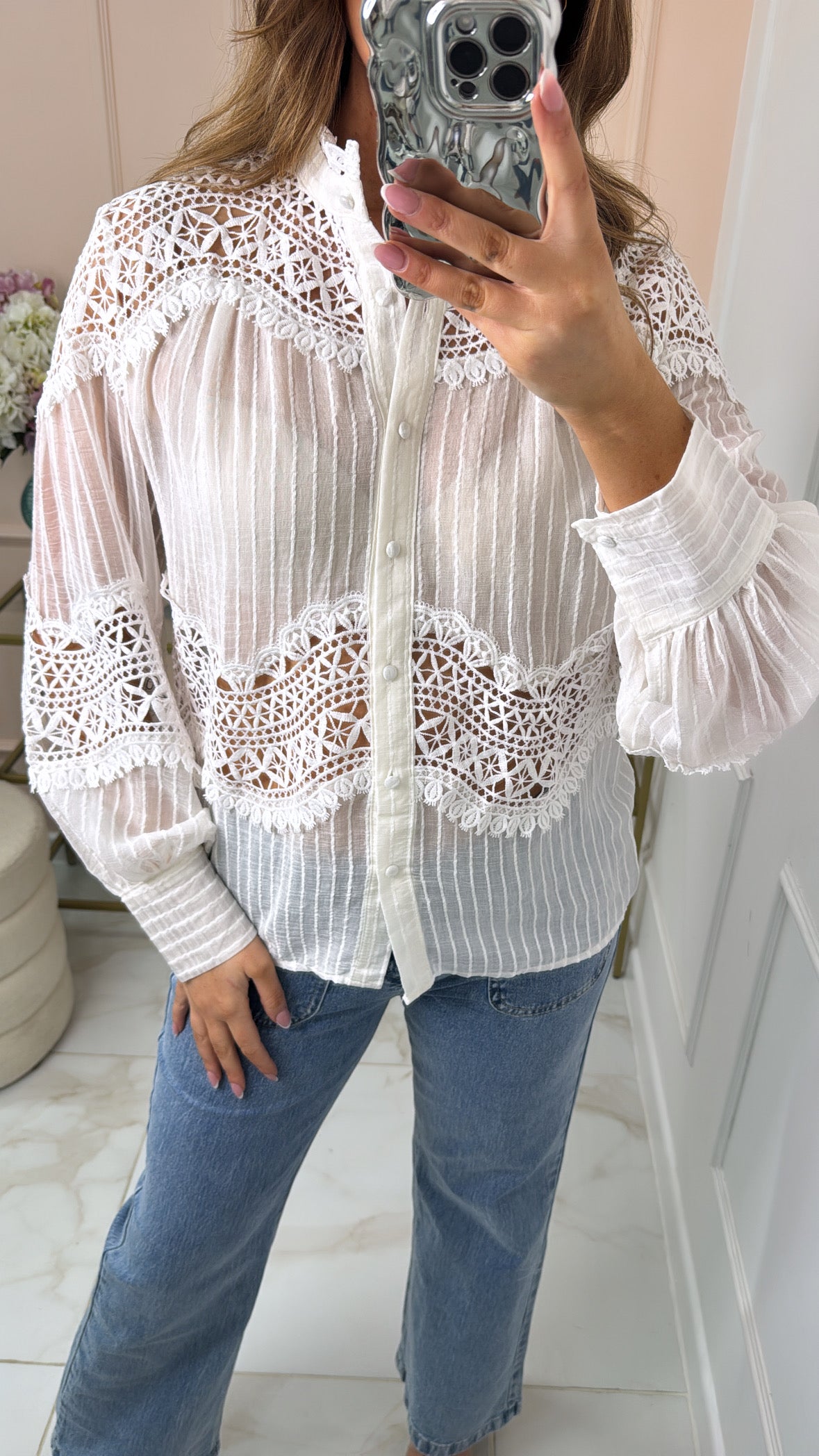 MAEVE white crochet blouse