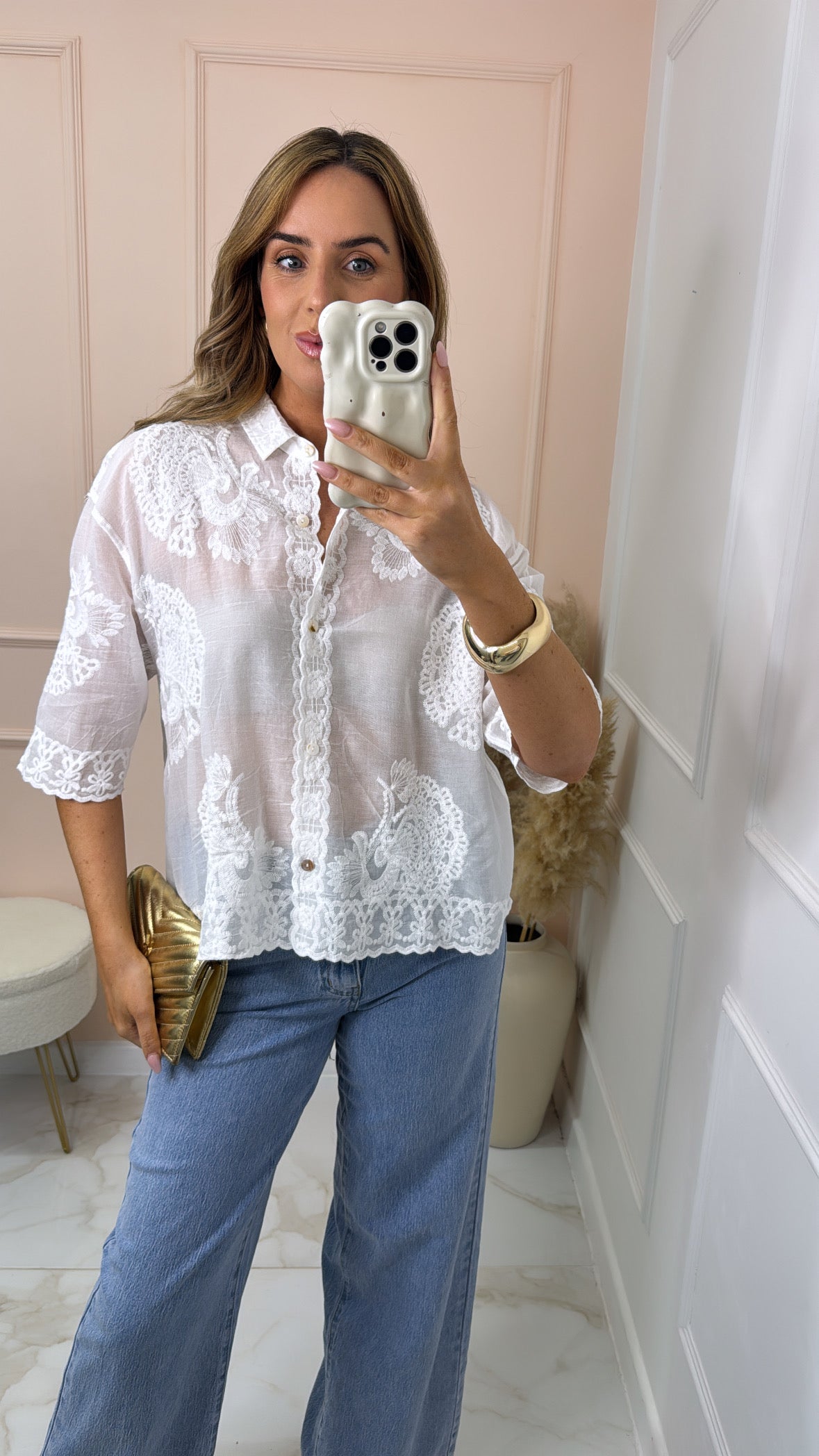 ELIZA white embroidered blouse