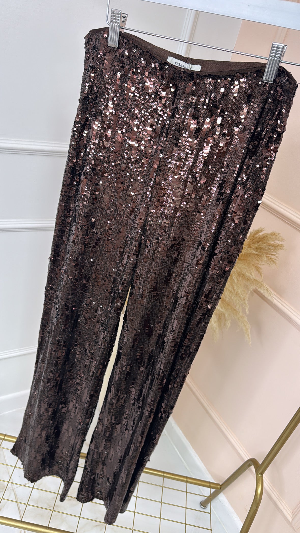 SHARNA brown sequin trousers