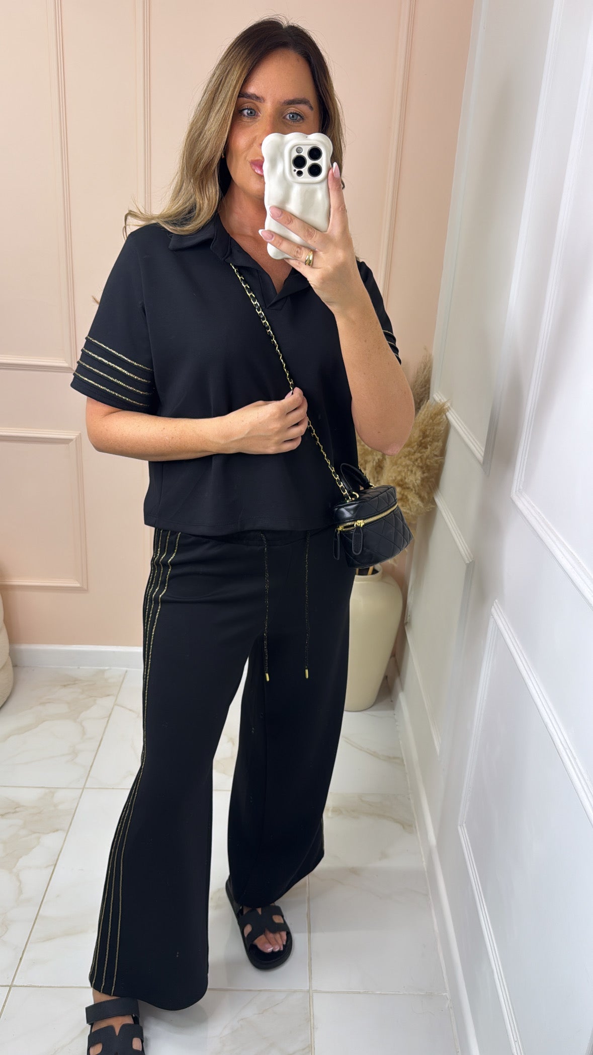 BETHANY black metallic collared lounge set