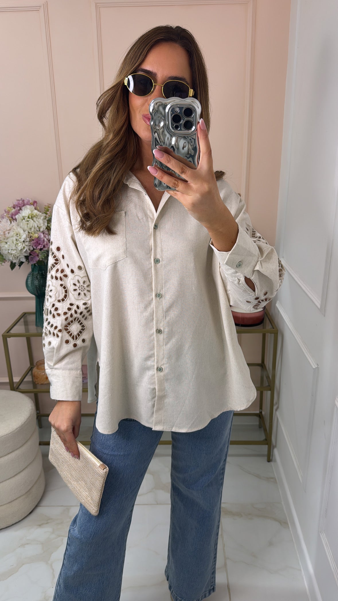 LORI beige anglaise linen shirt