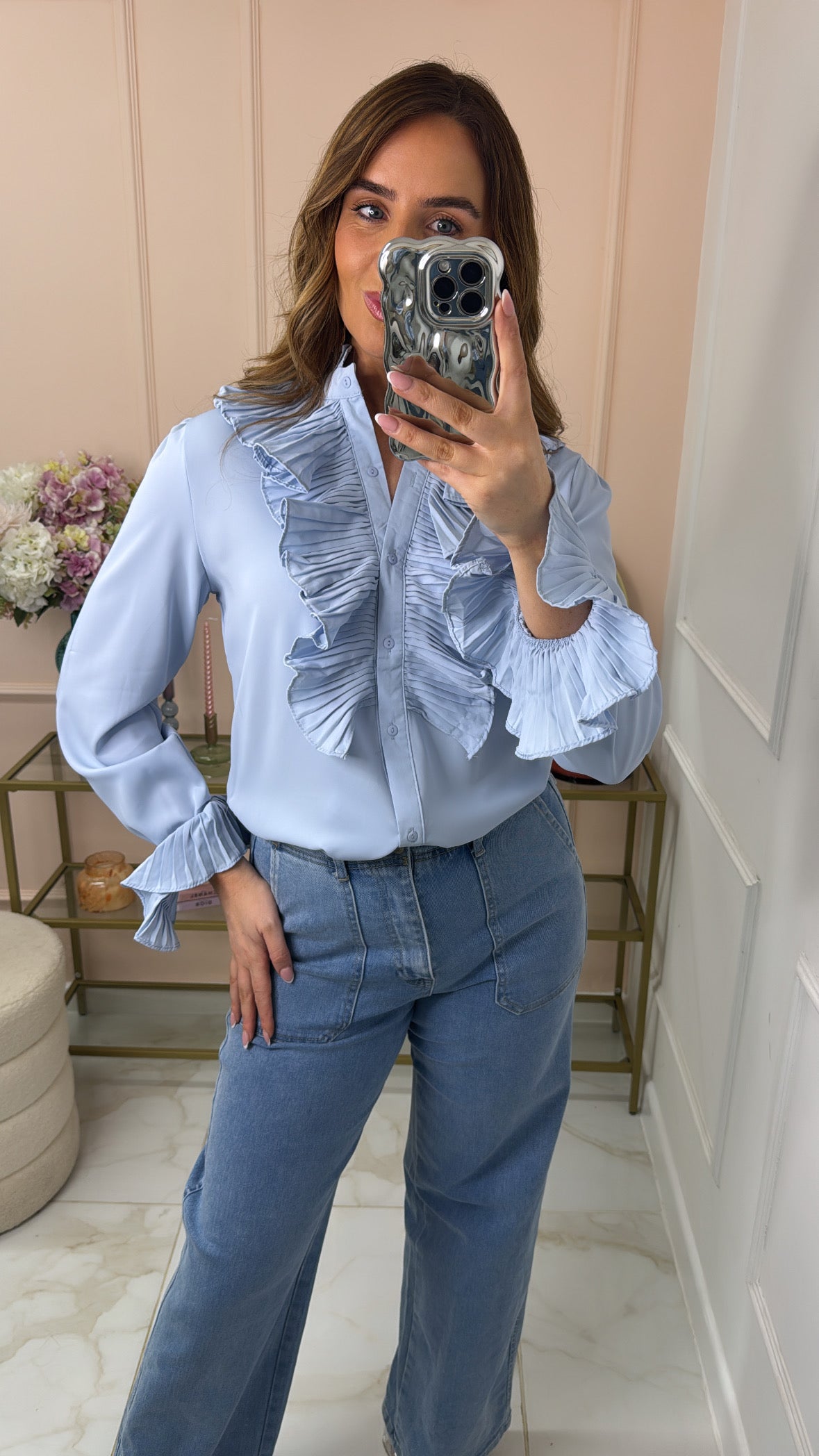 DAYA powder blue ruffled shirt