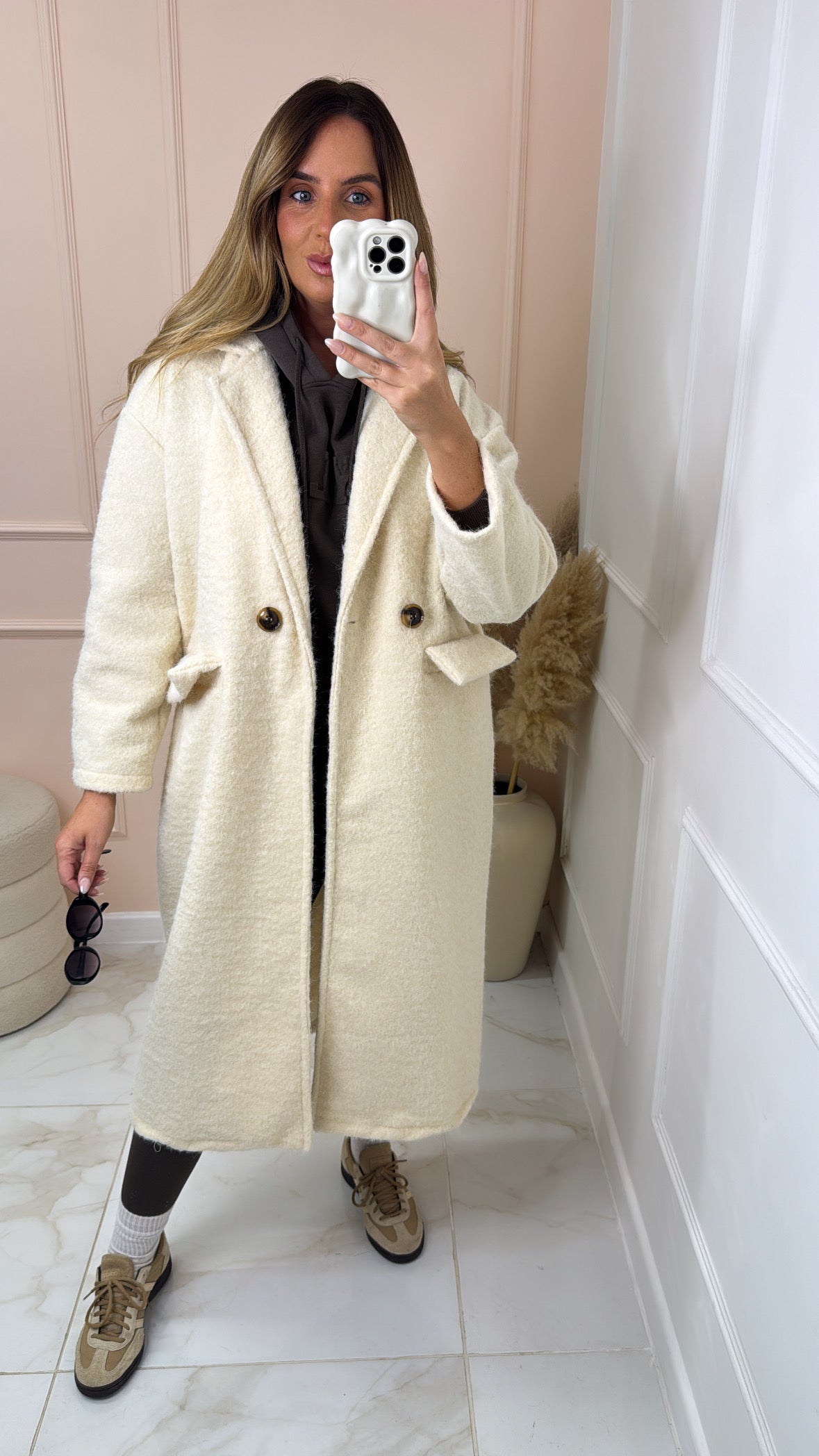ASTRID cream boucle double breasted long coat