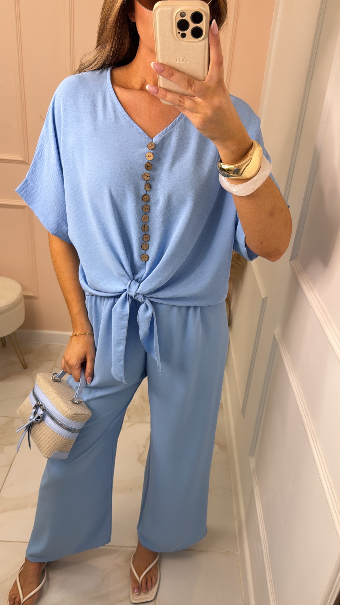 PENELOPE powder blue tie front trouser set