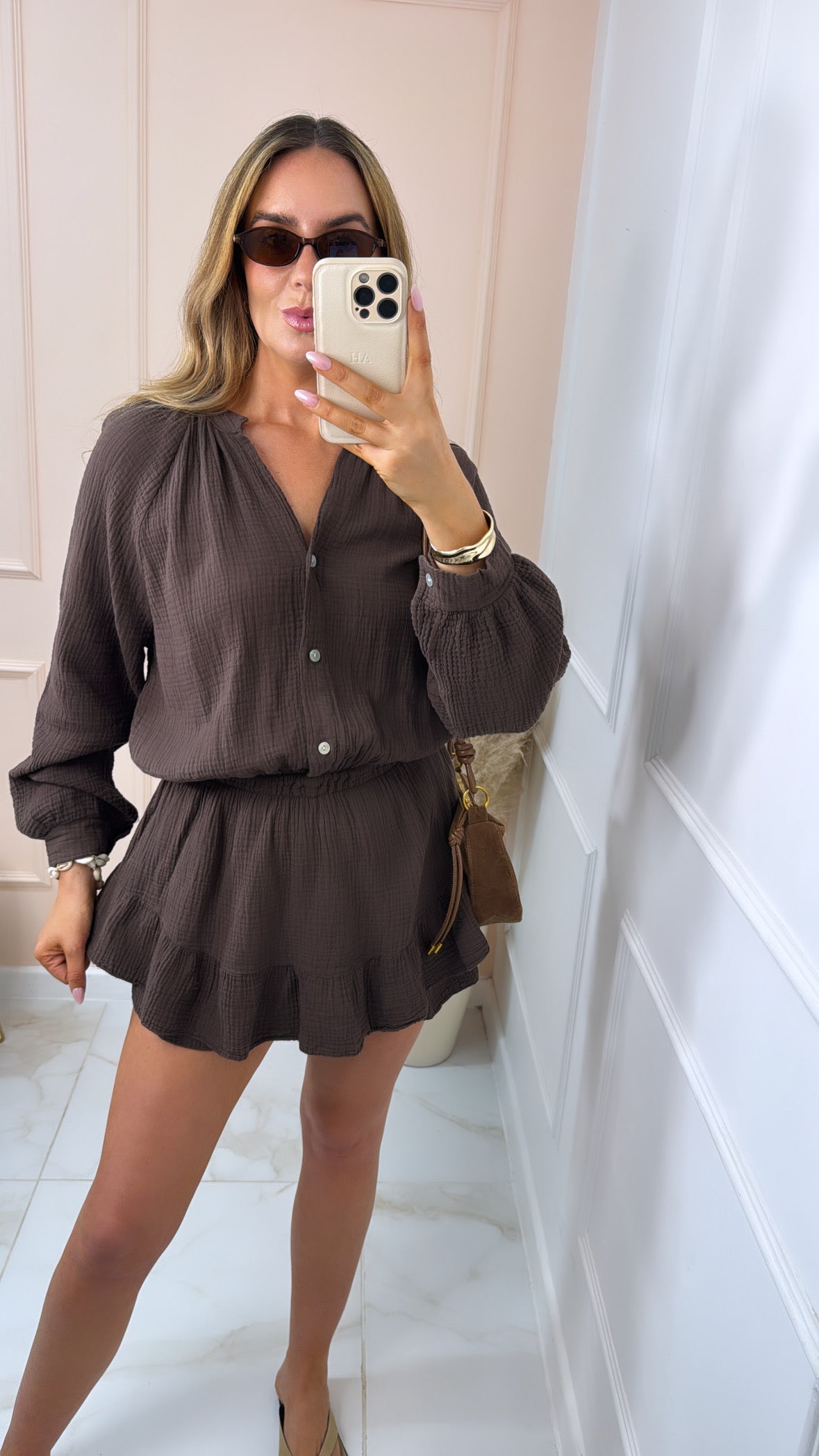 LULU brown cheesecloth playsuit