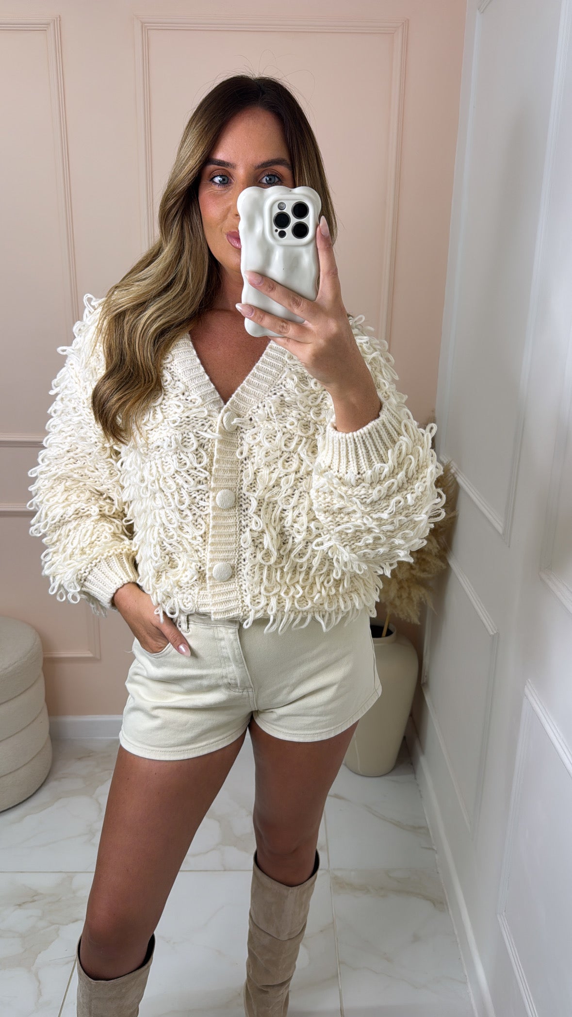 BECCA cream loop knit cardigan