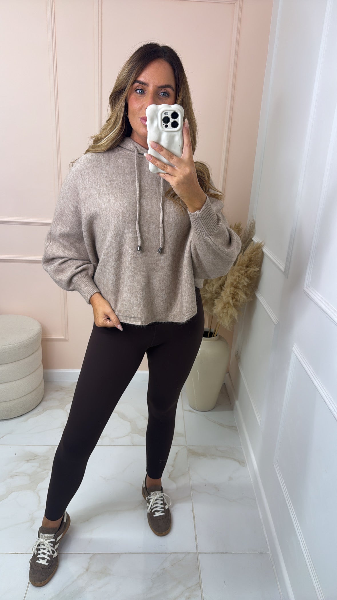 DARCIE mocha puff sleeve knit hoodie