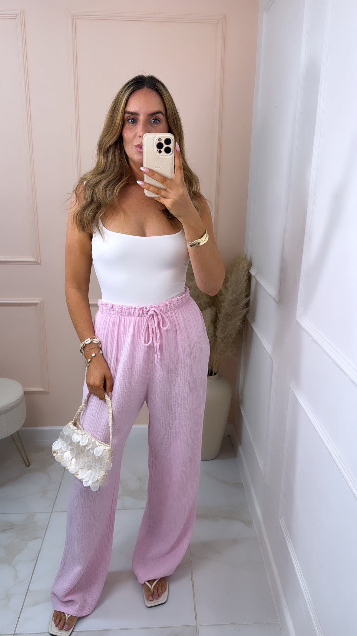 CASSIE pink cheesecloth floaty trousers