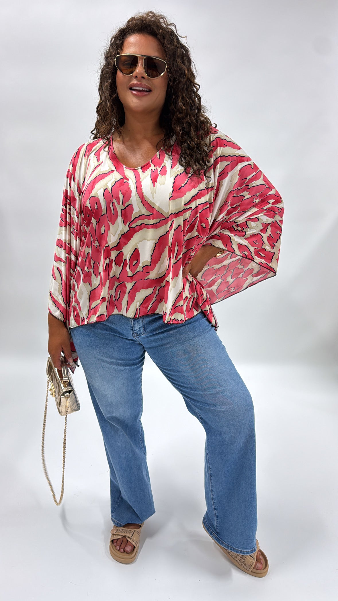 SHAE red batwing floral print top
