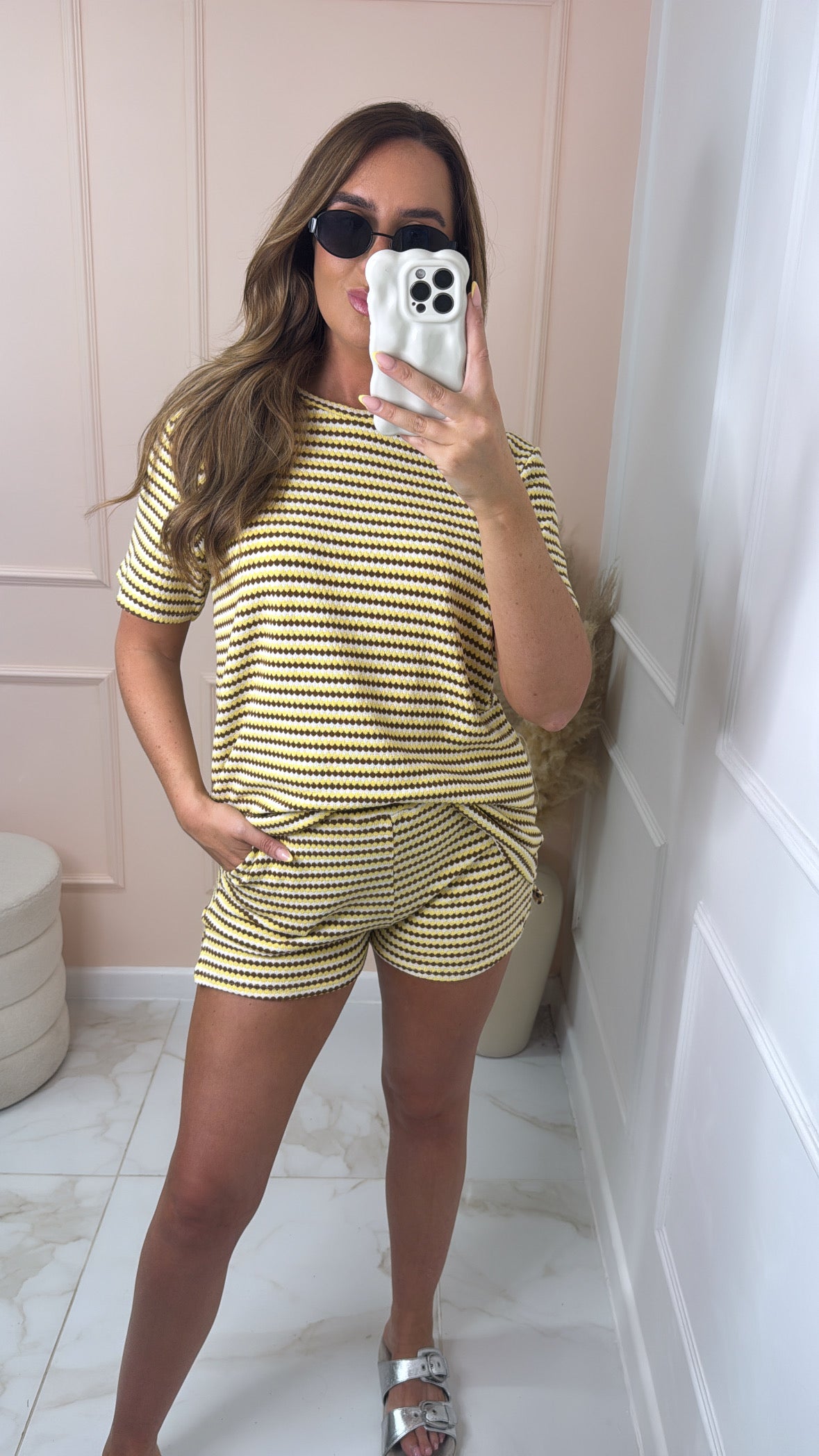 CALLIE yellow striped short set