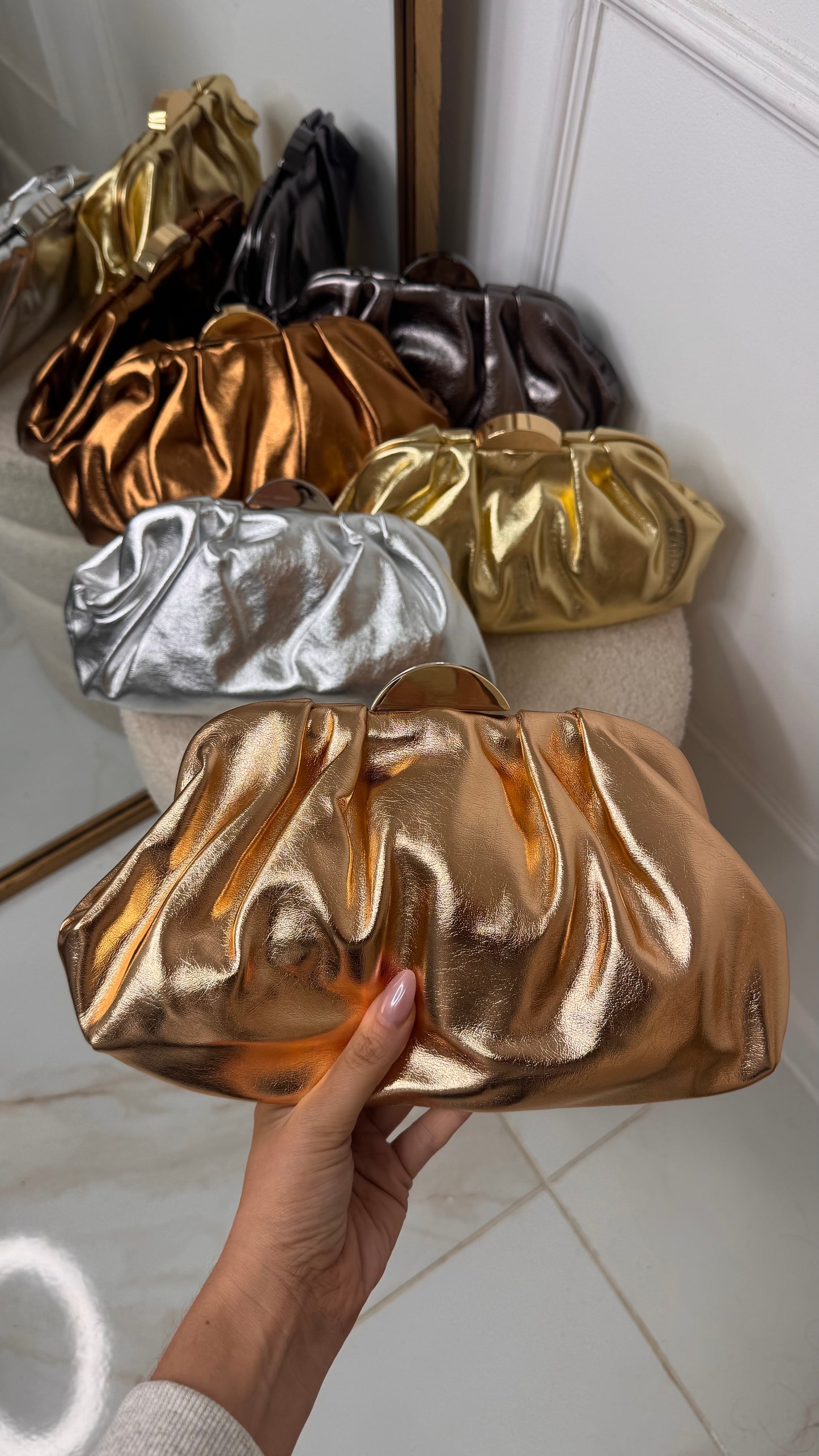 JESSIE rose gold metallic pouch bag