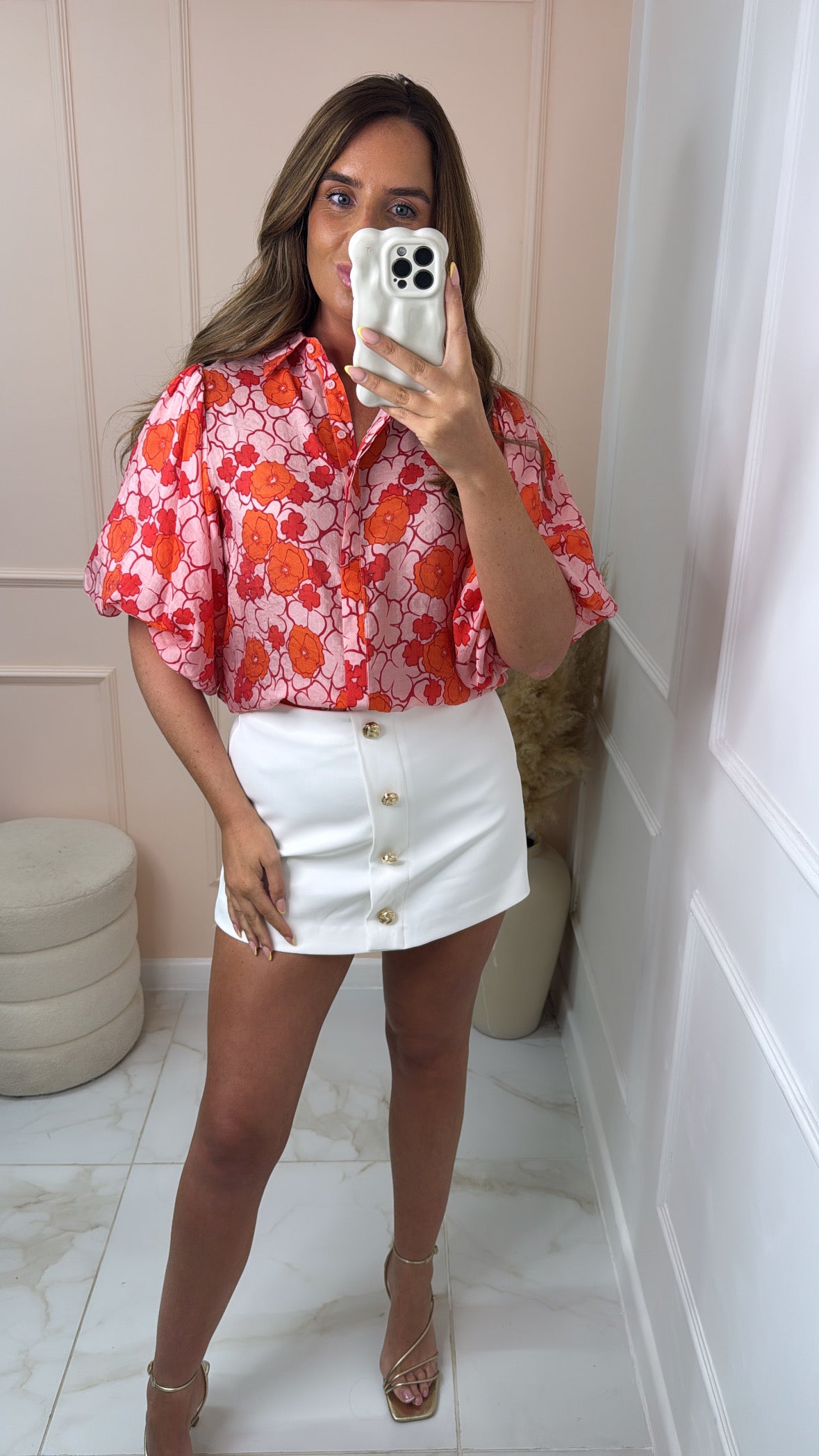 JESSIE red floral print puff sleeve blouse