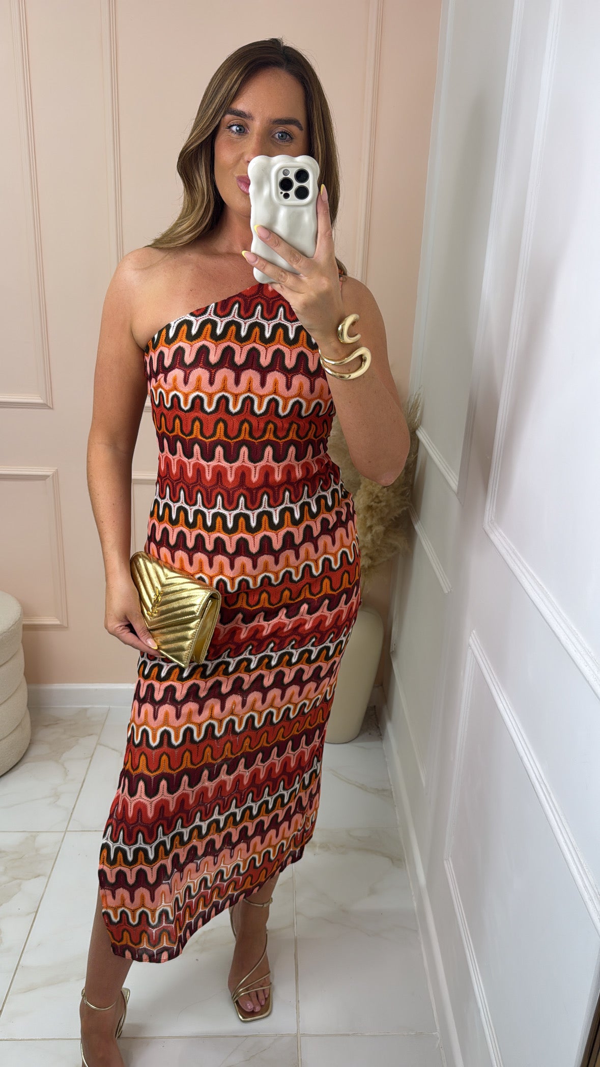 UNA orange knit one shoulder dress