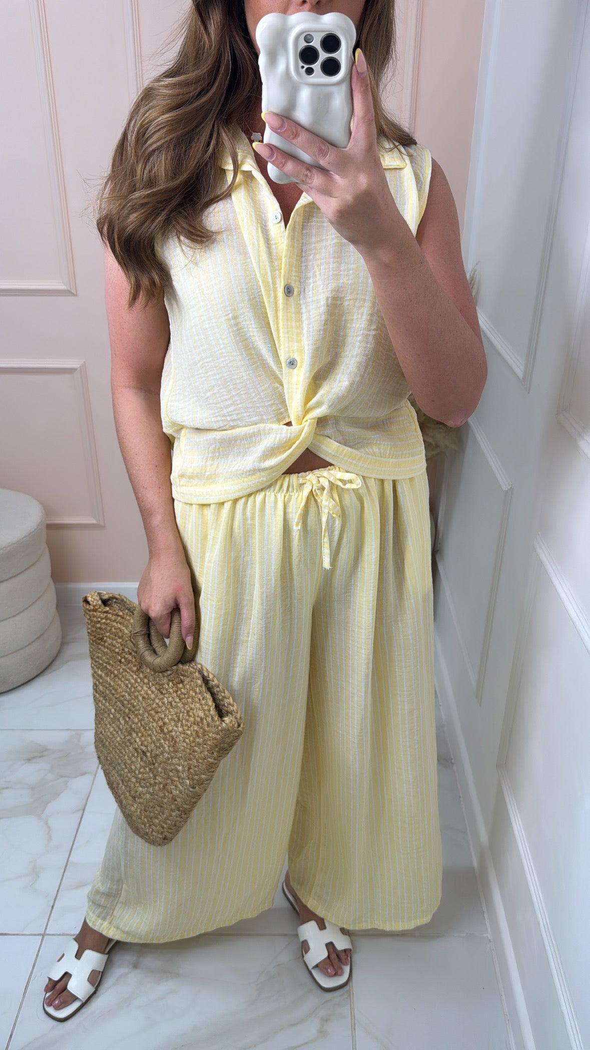 ISABELLA lemon stripe twist trouser set