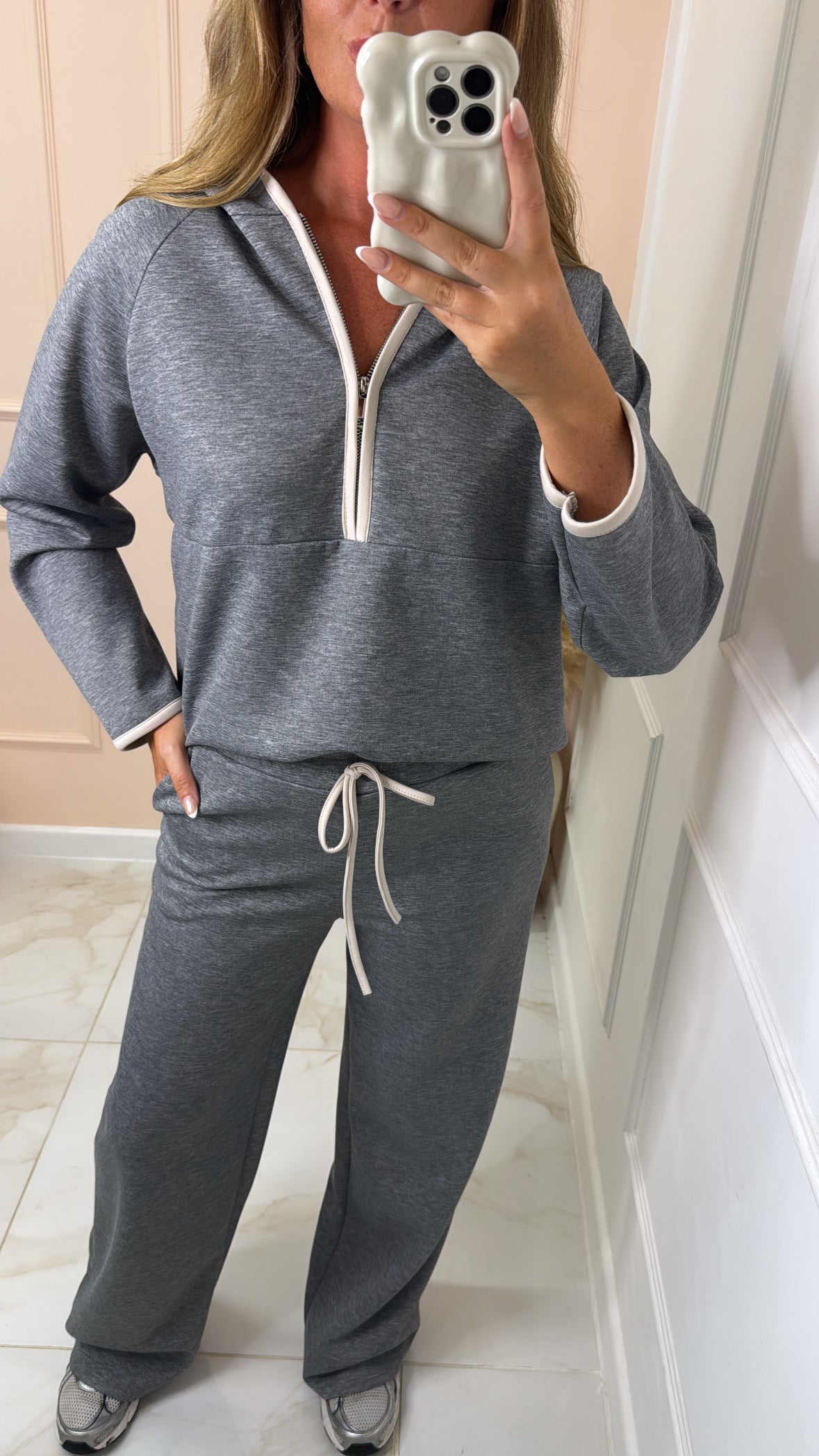 HOLLIE grey hooded half zip contrast lounge set