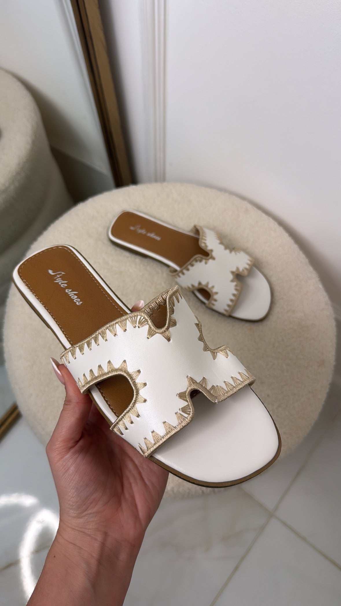 BEAU white faux leather stitch sandals