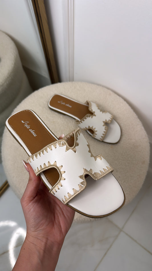 BEAU white faux leather stitch sandals