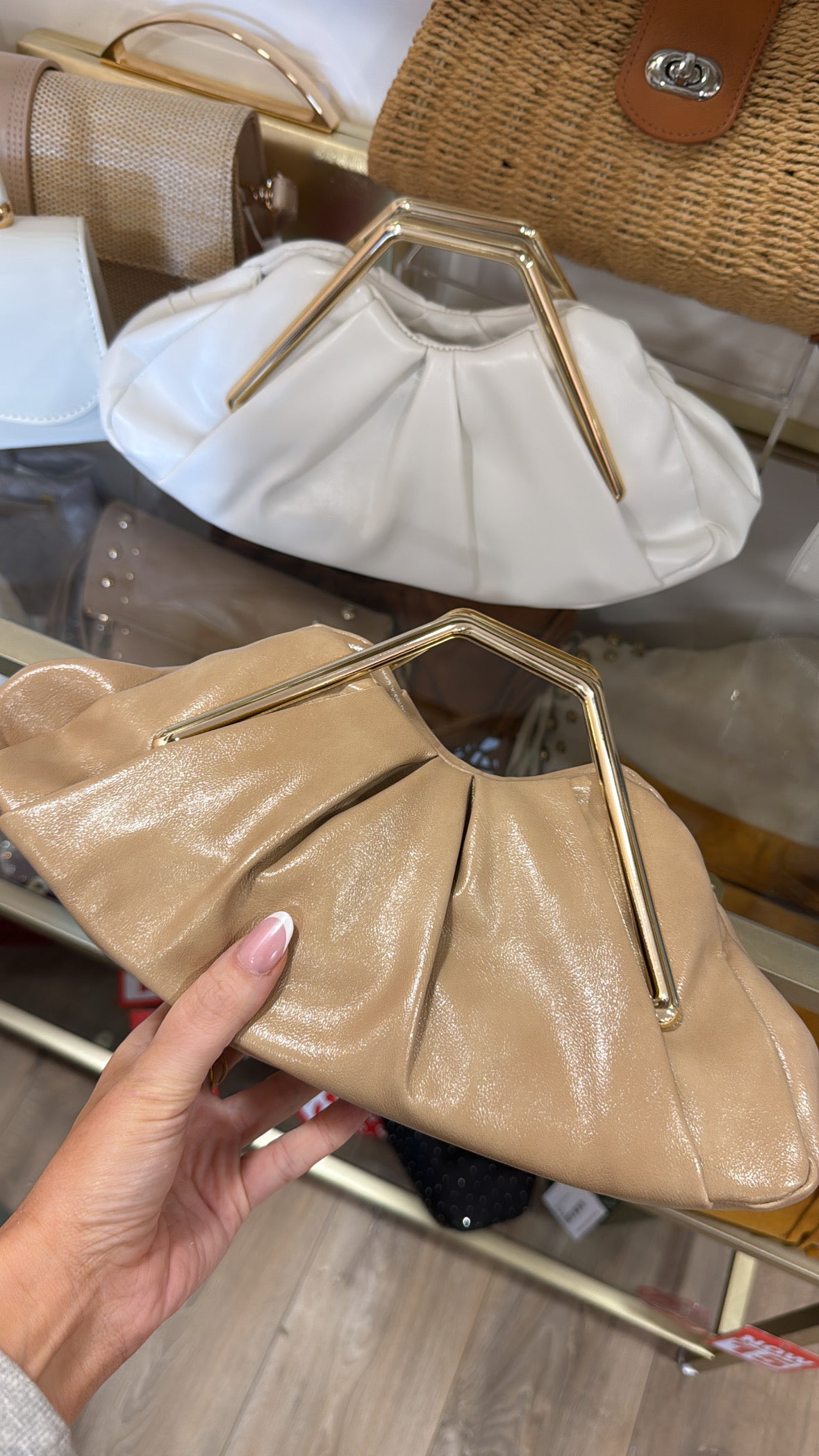 POLLY beige ruched clutch bag