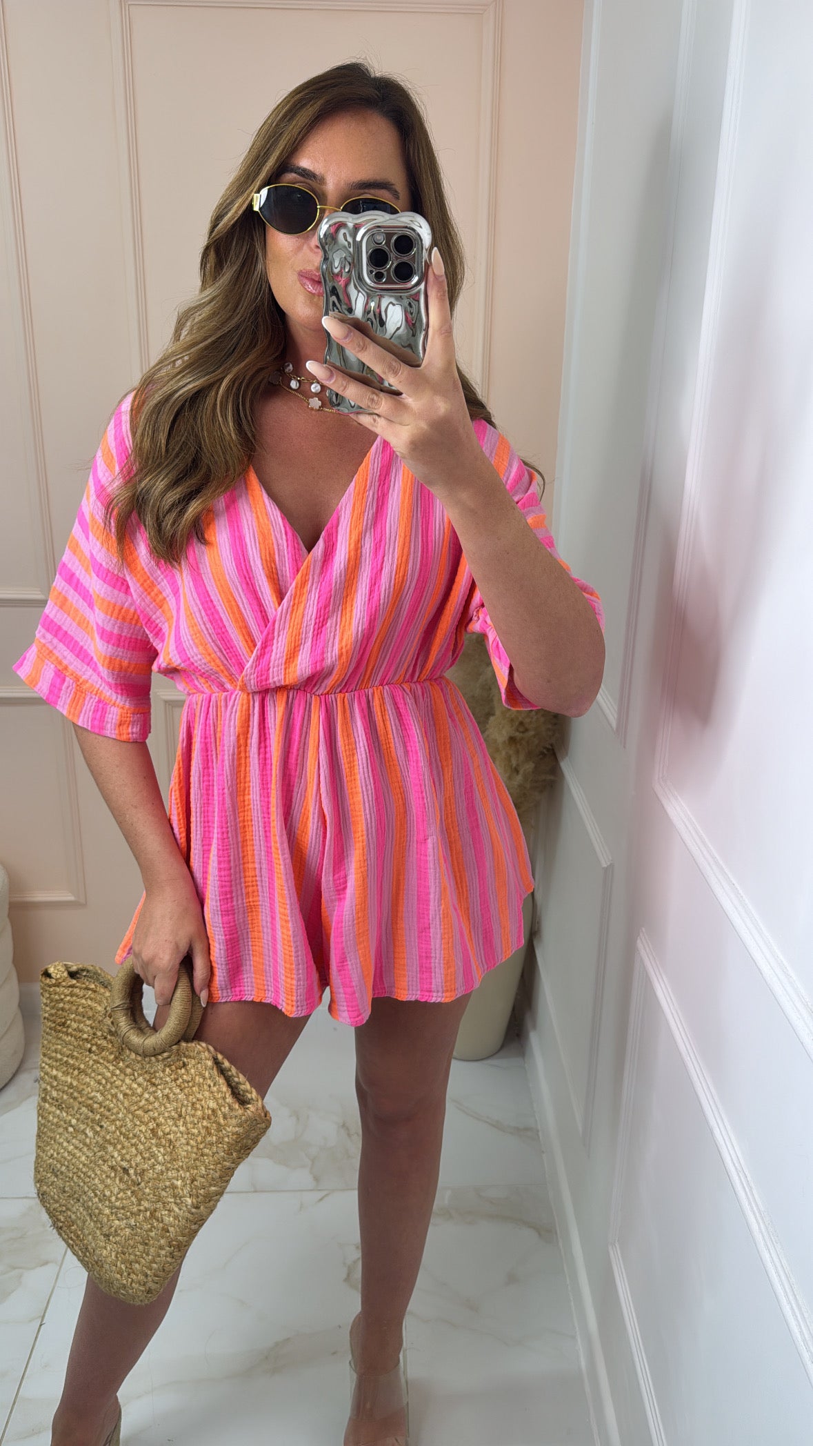 LOLA pink stripe cheesecloth playsuit