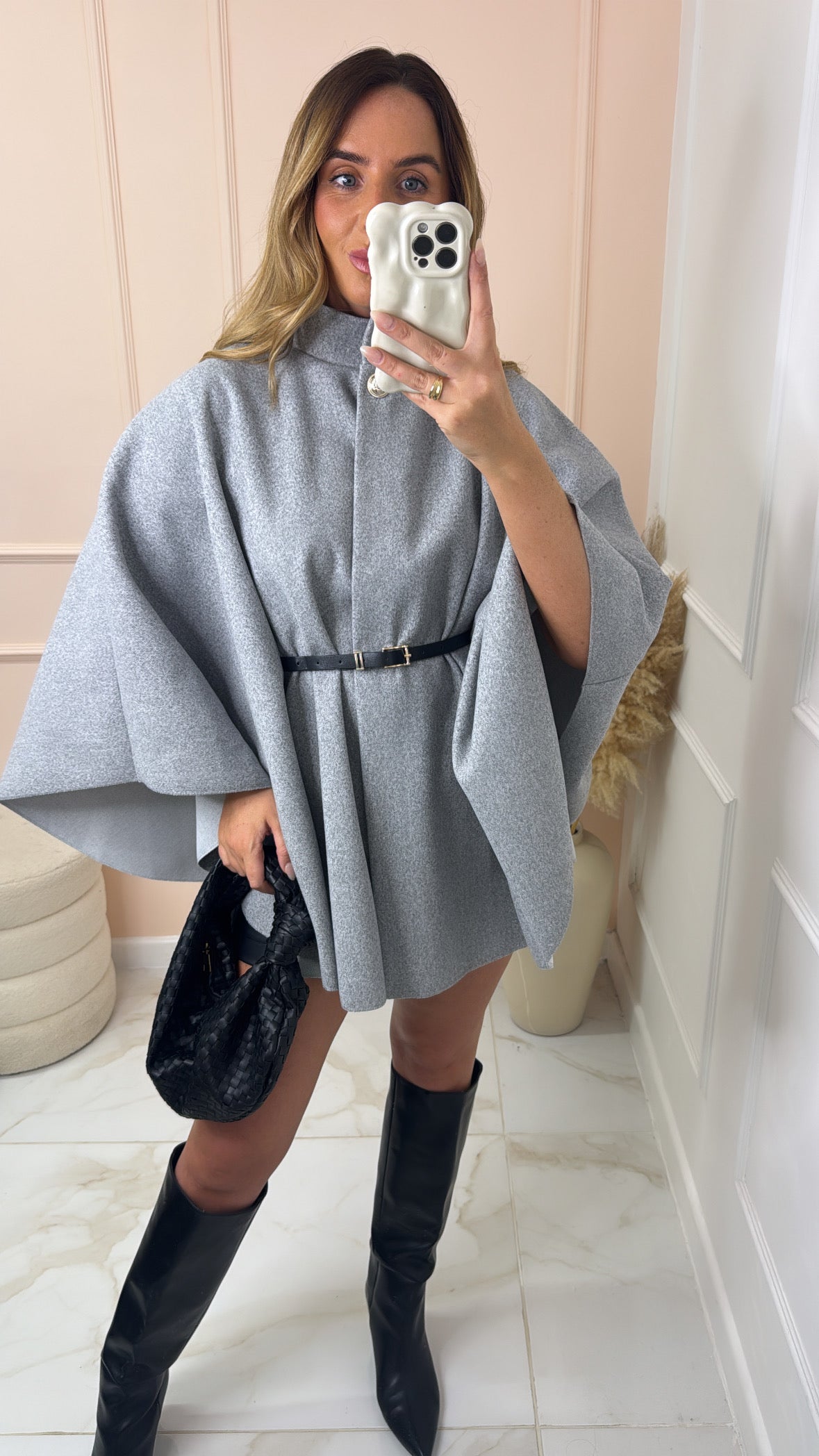 KAYLEIGH grey oversized belted cape