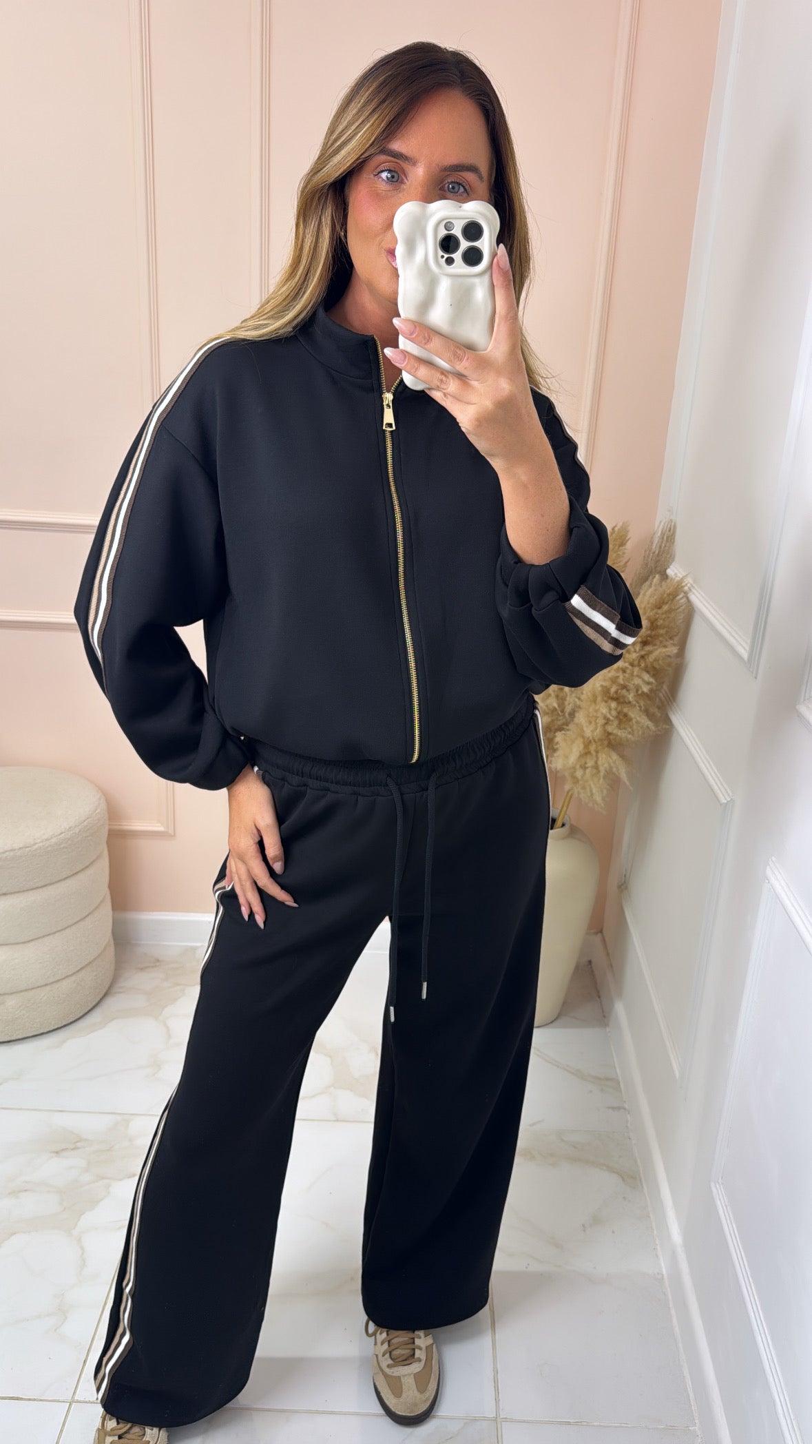 NADA black sports luxe side stripe tracksuit