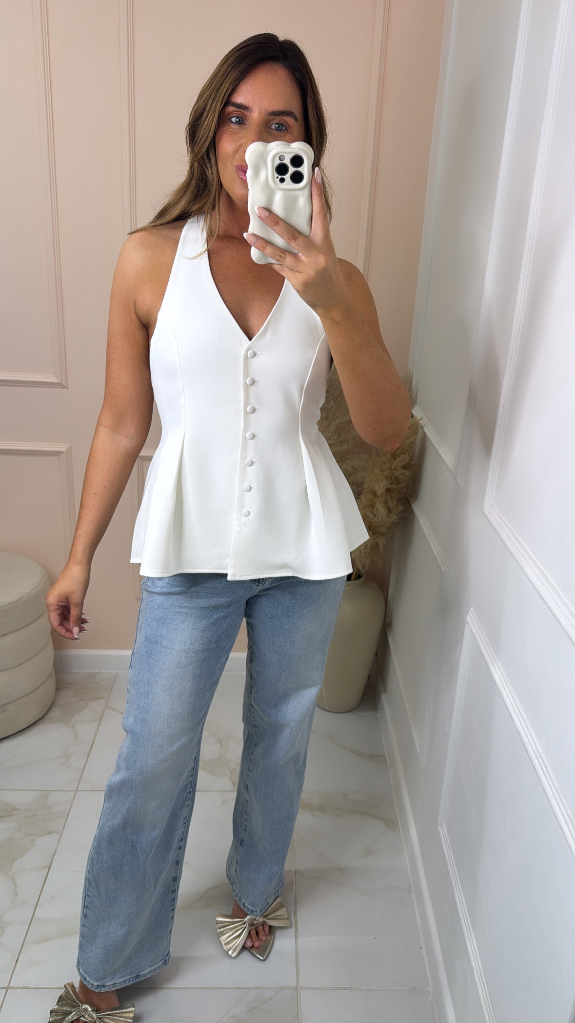 CORA white peplum halter waistcoat
