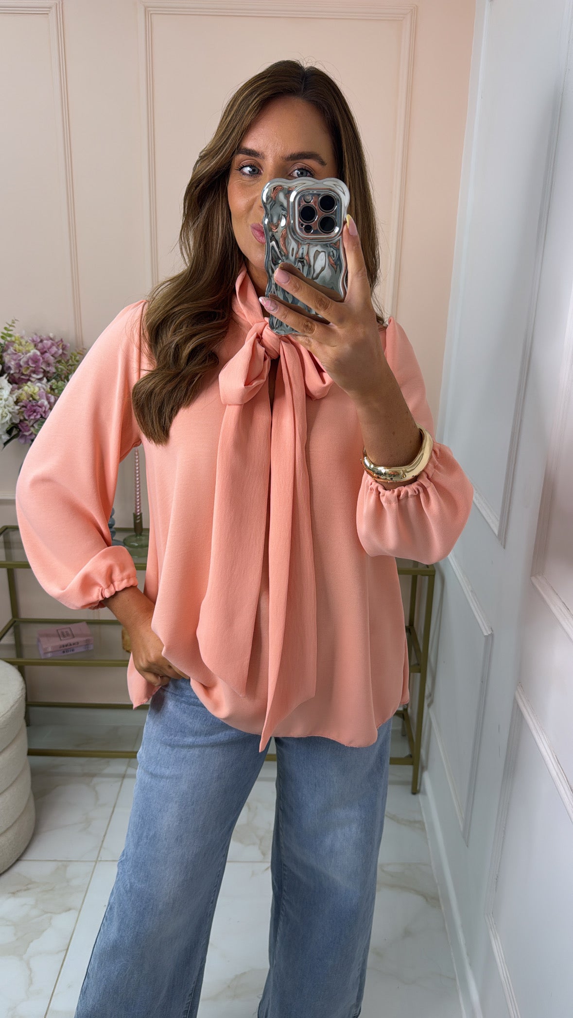 ROSIE peach bow tie blouse