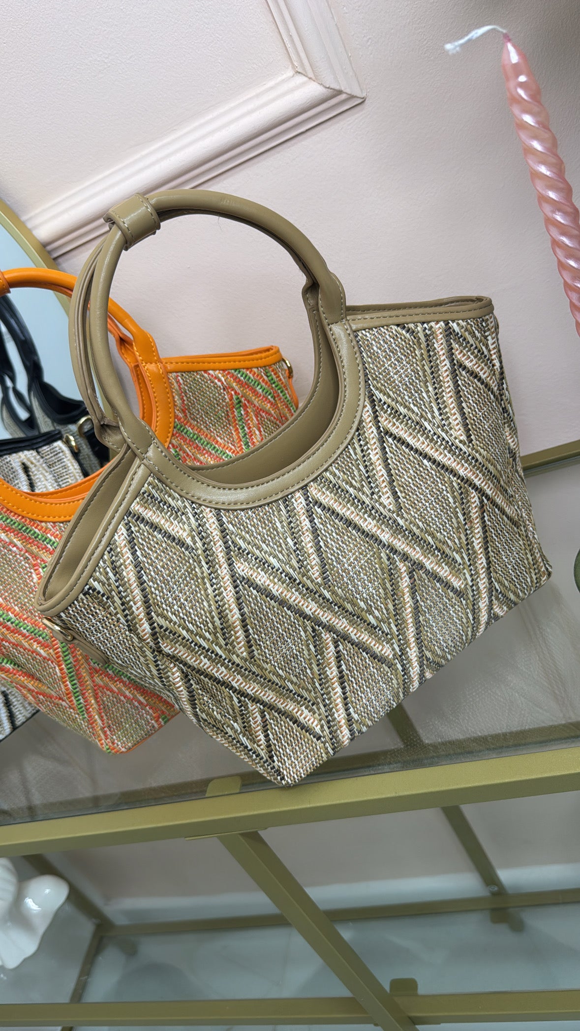 SUMMER beige woven bag